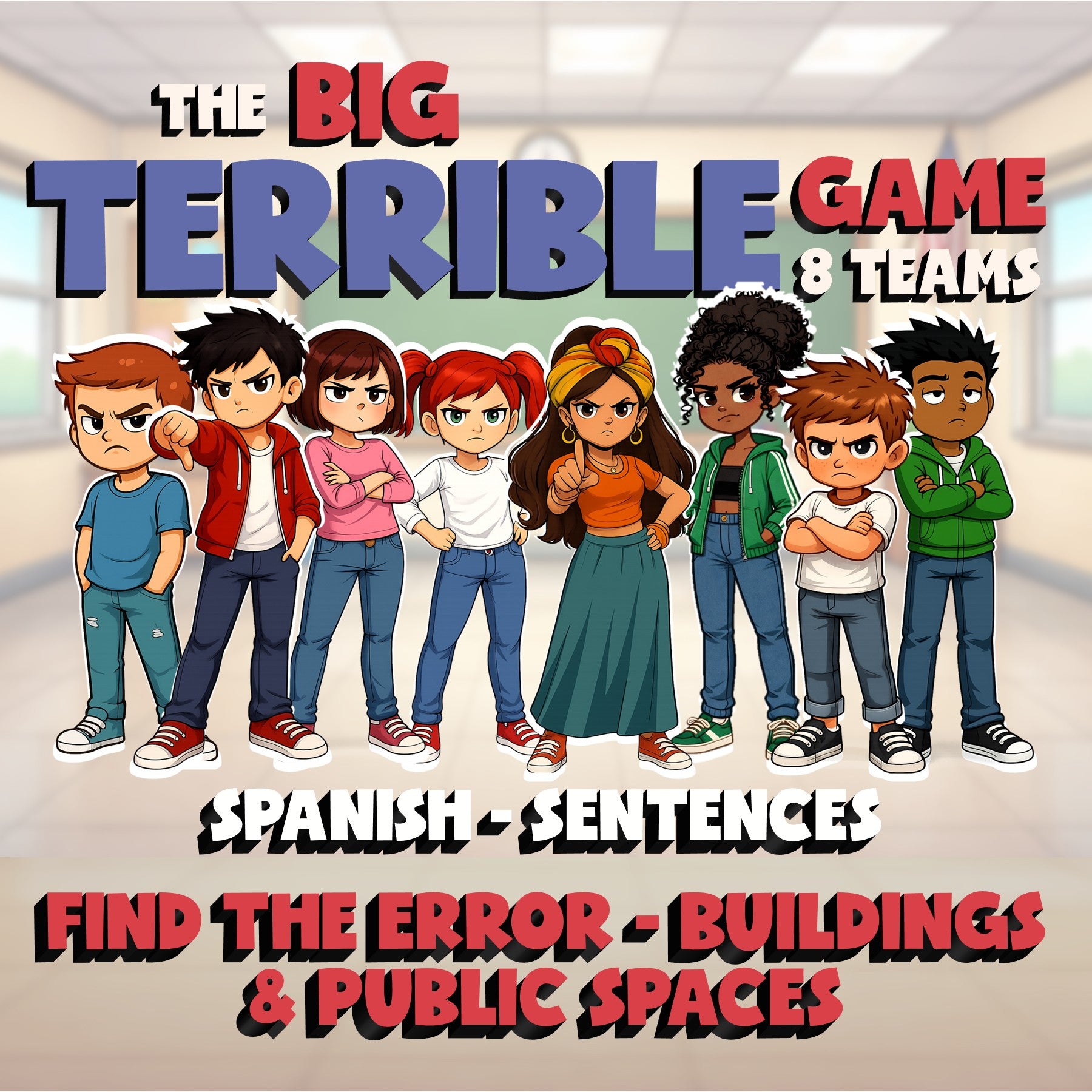 Find the Error - Buildings & Public Spaces BIG TERRIBLE GAME - Spanish Exercise
