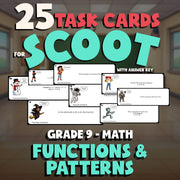 Functions & Patterns SCOOT TASK CARDS Math Game - No Prep Grade 9 Review