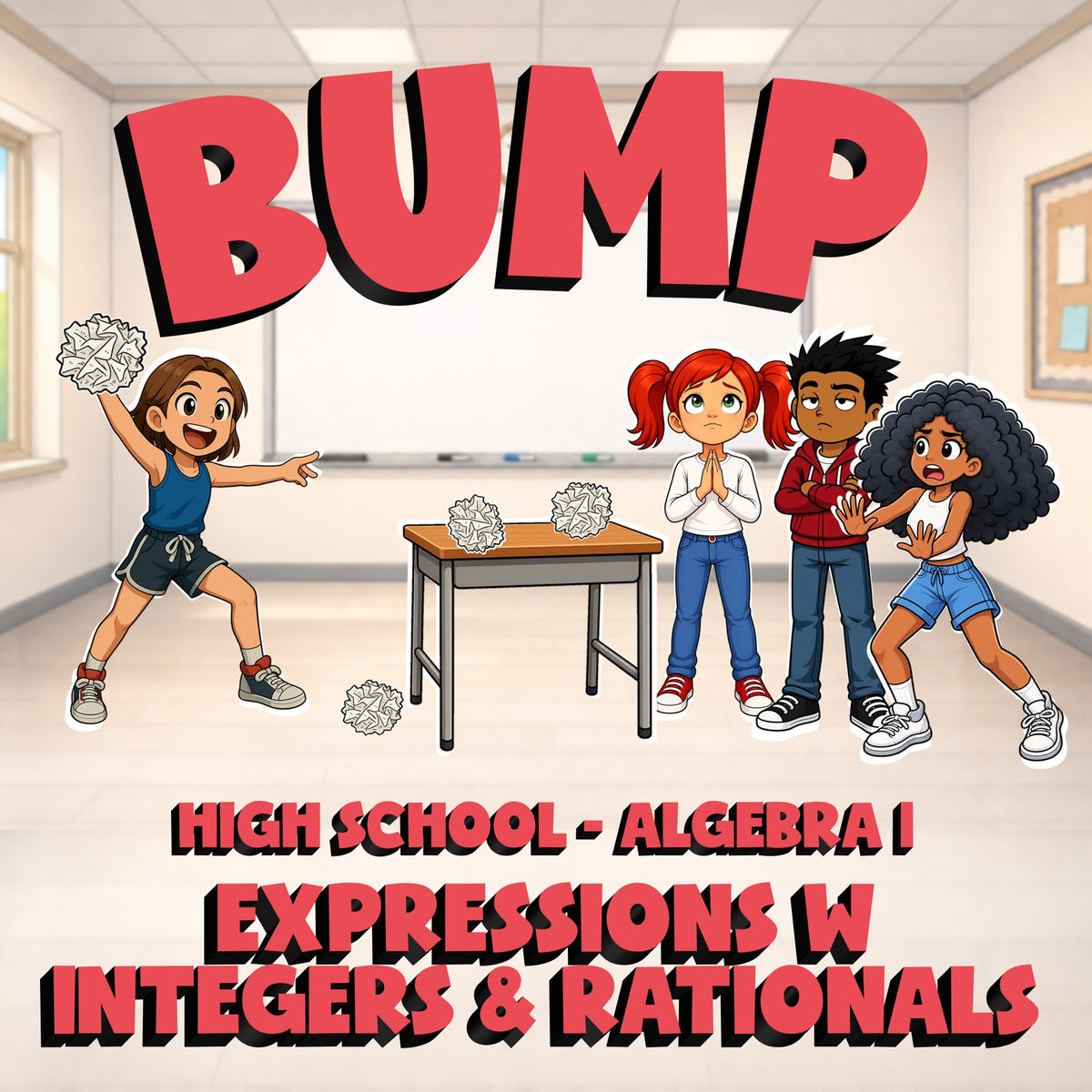 Expressions w Integers & Rationals BUMP Math Game - No Prep Algebra 1 Review