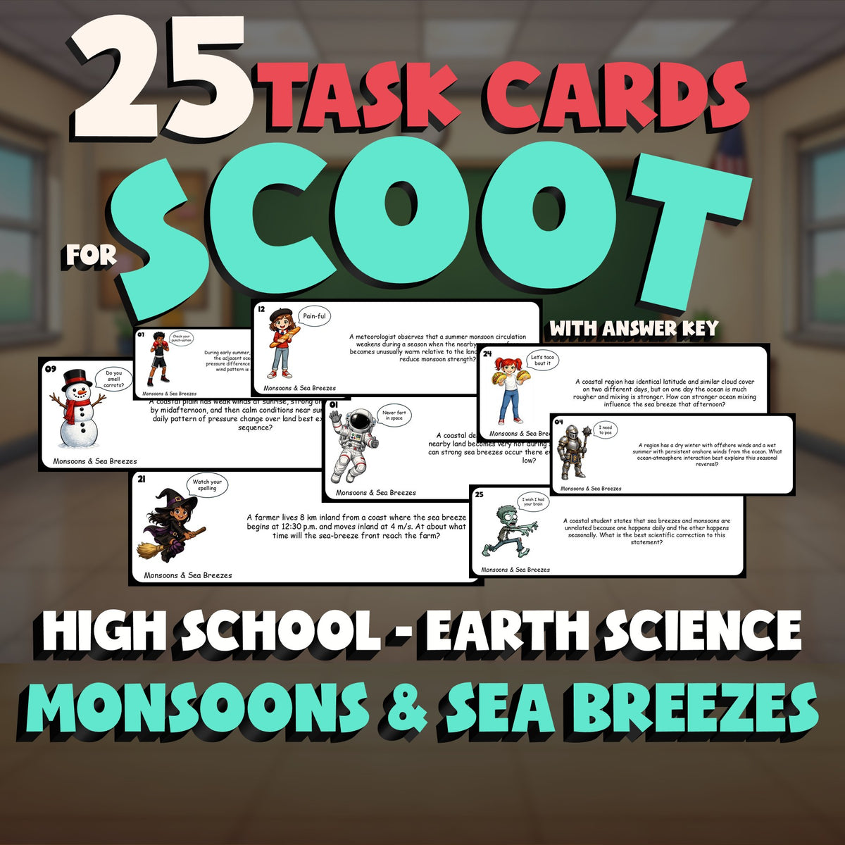 Monsoons & Sea Breezes SCOOT TASK CARDS Game - No Prep Earth Science Review