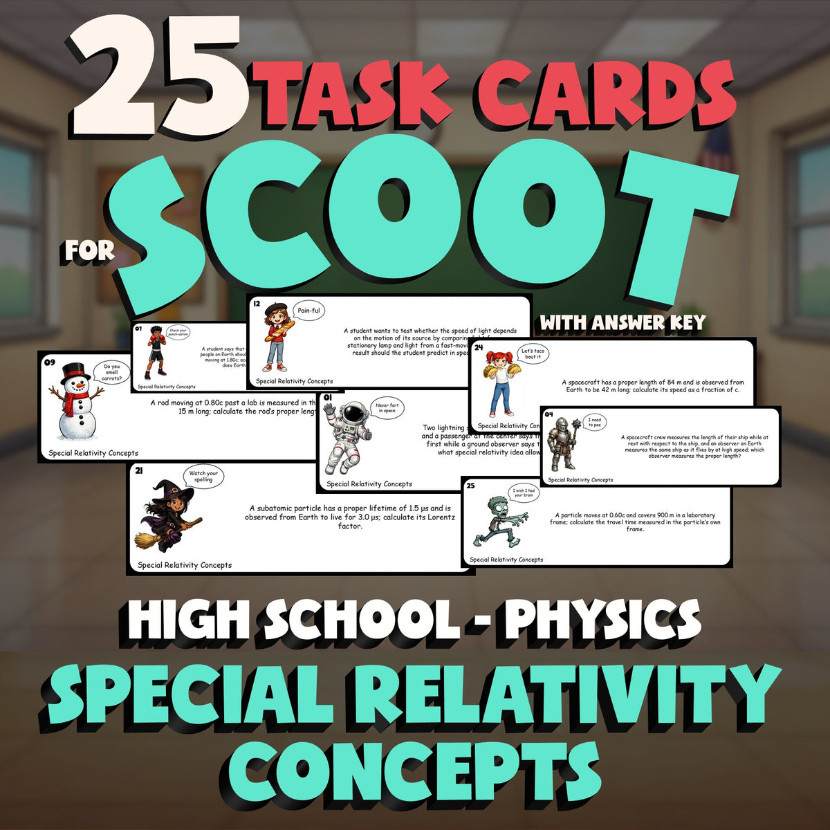 Special Relativity Concepts SCOOT TASK CARDS Science Game - No Prep Physics