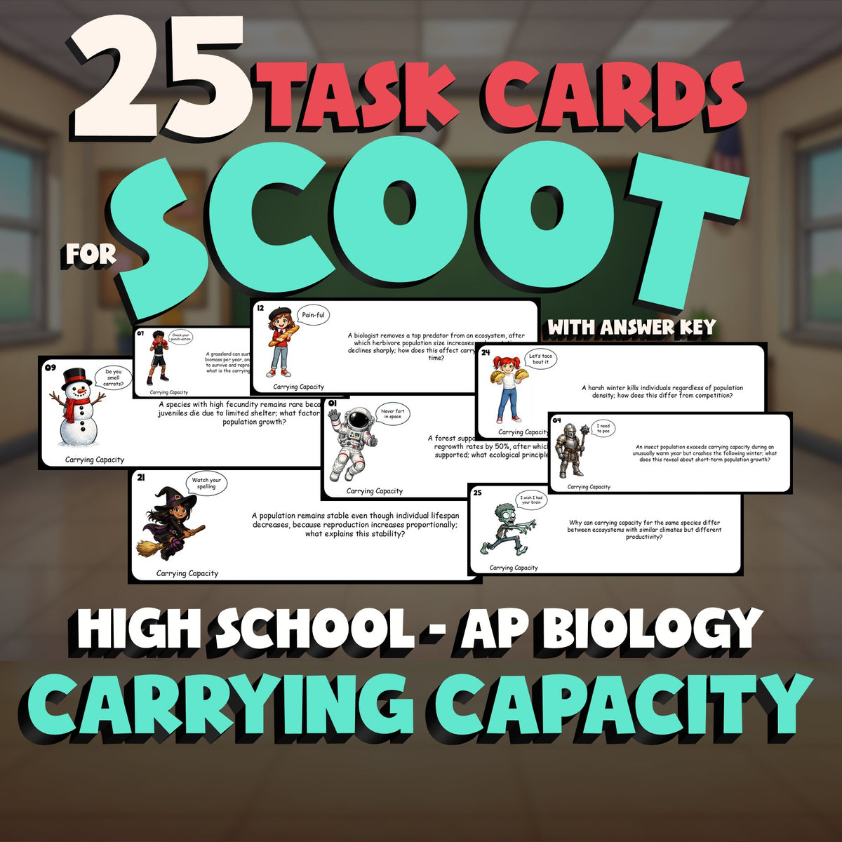 Carrying Capacity SCOOT TASK CARDS Science Game - No Prep AP Biology Review