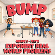 Exponent Real World Problems BUMP Math Game - No Prep Grade 8 Review Activity