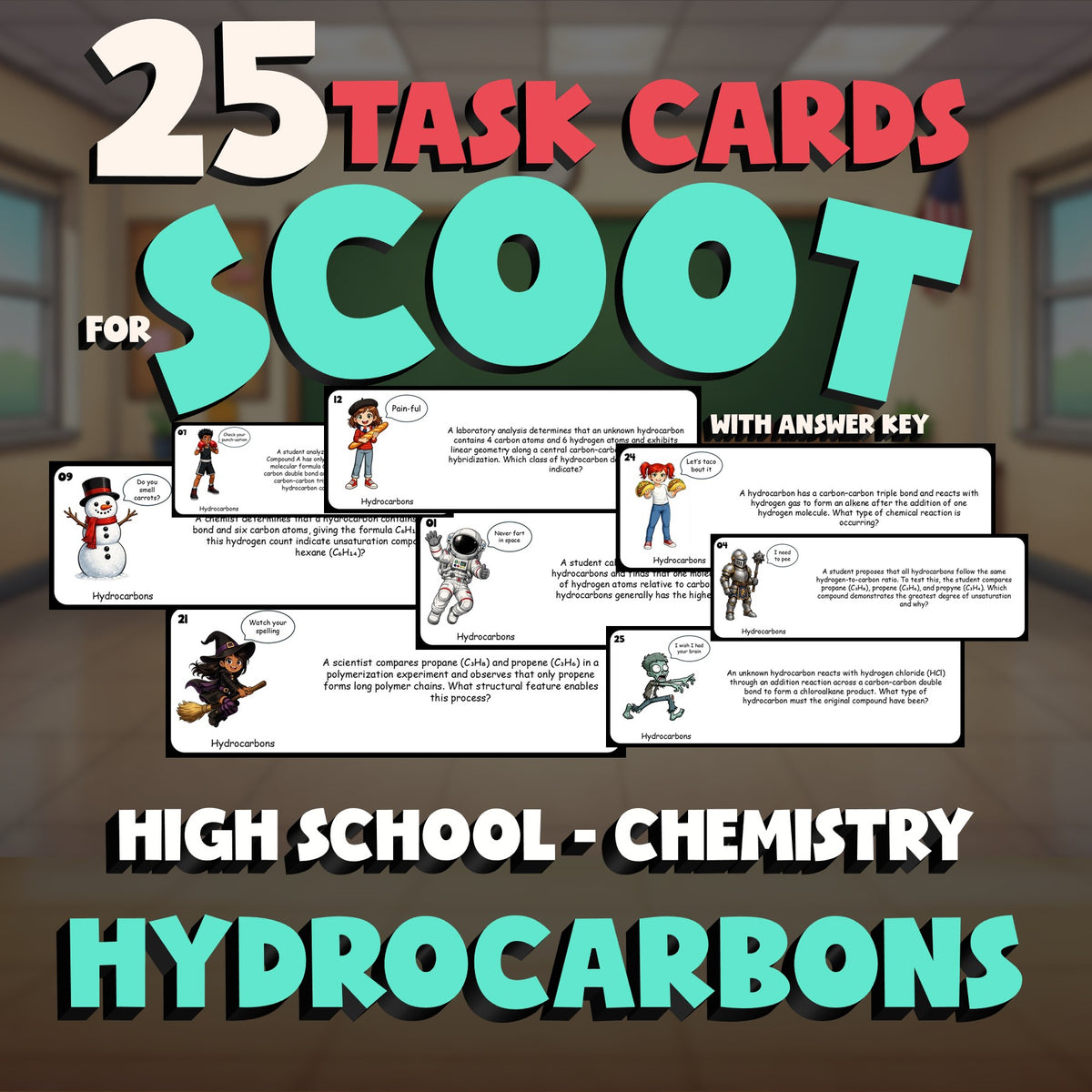 Hydrocarbons SCOOT TASK CARDS Science Game - No Prep Chemistry Review Activity