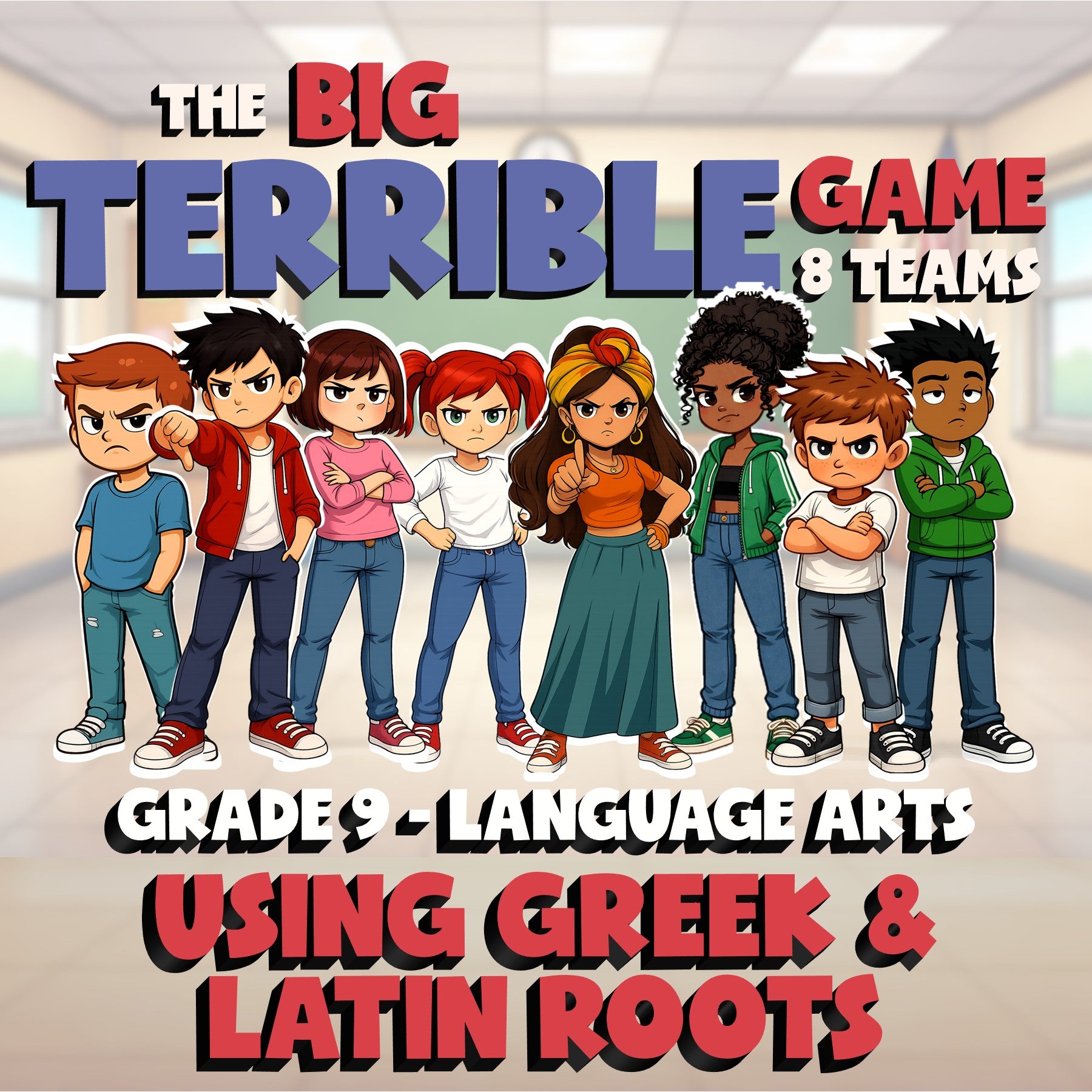 Using Greek & Latin Roots BIG TERRIBLE GAME - No Prep Grade 9 ELA Review