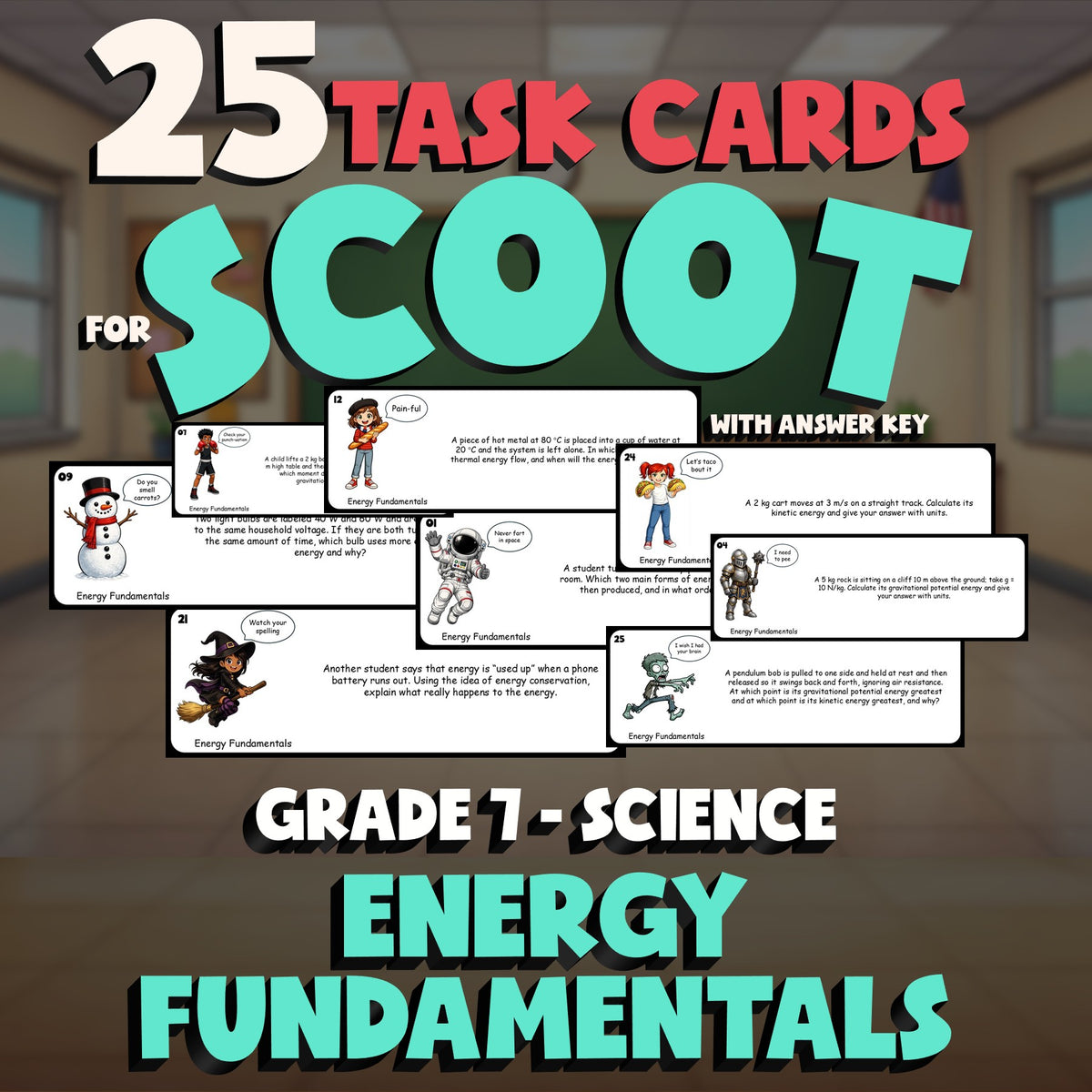 Energy Fundamentals SCOOT TASK CARDS Science Game - No Prep Grade 7 Review
