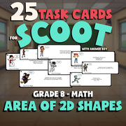 Area of 2D Shapes SCOOT TASK CARDS Math Game - No Prep Grade 8 Review Activity