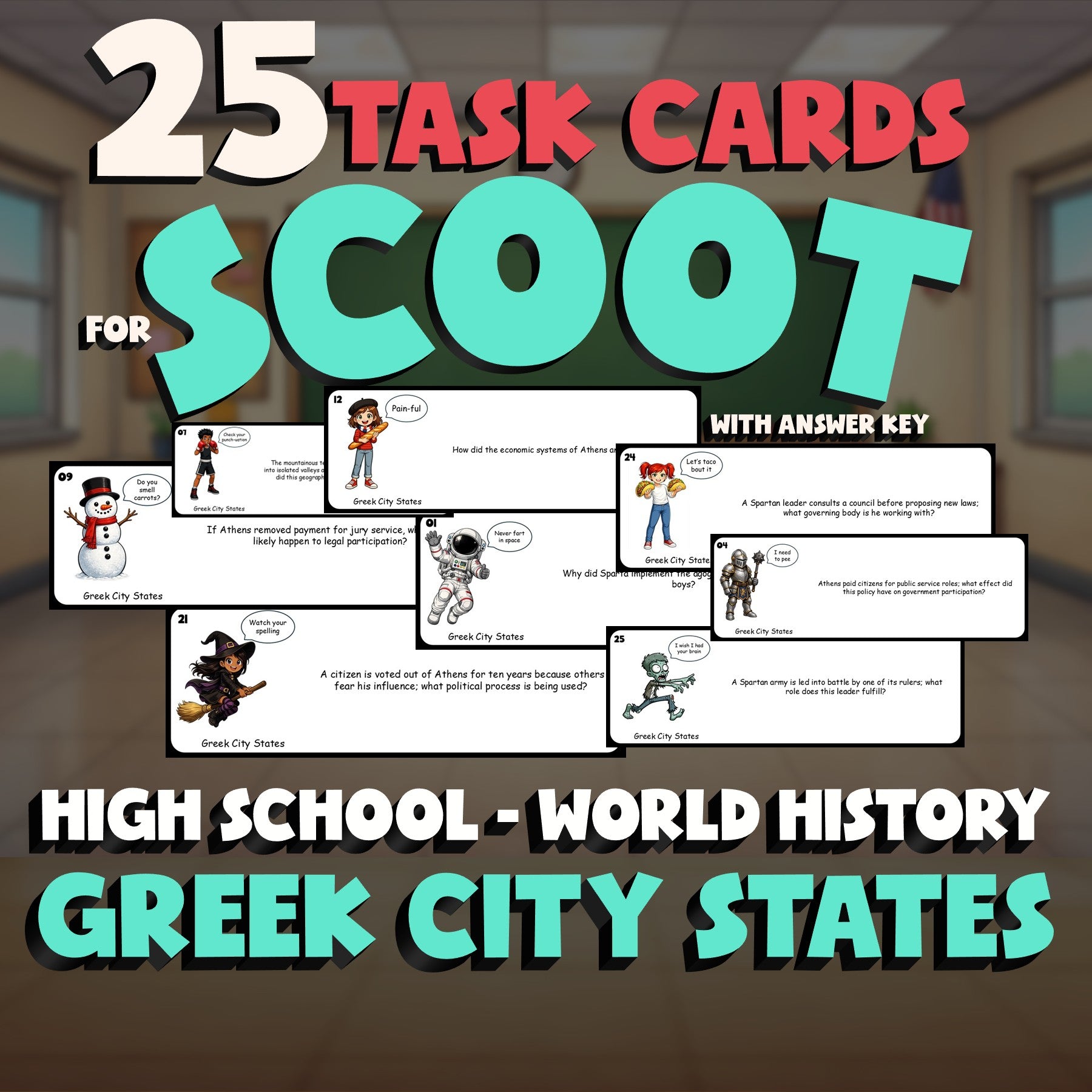 Greek City States SCOOT TASK CARDS Game - No Prep World History Review Activity