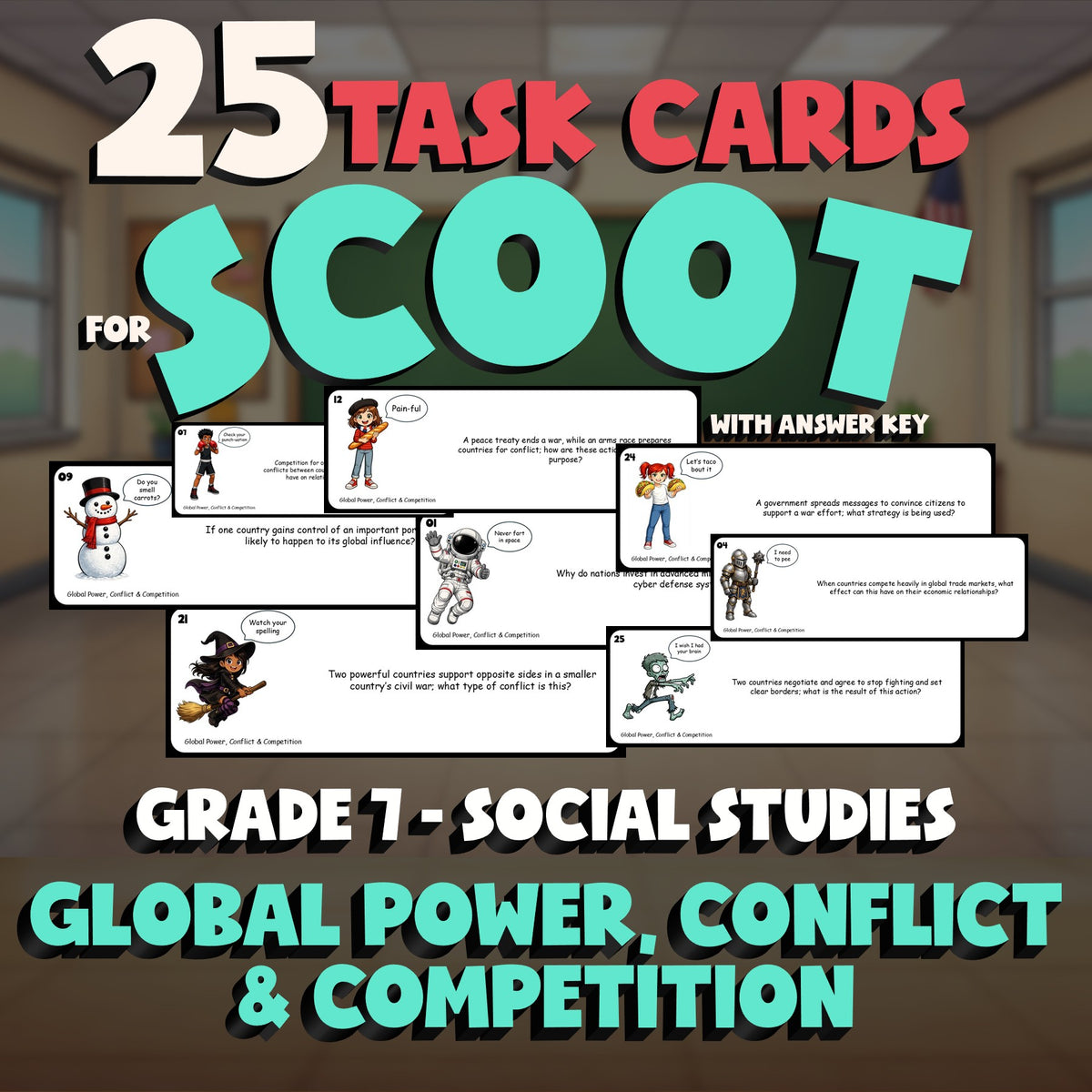 Global Power, Conflict & Competition SCOOT TASK CARDS Socials Game - Grade 7