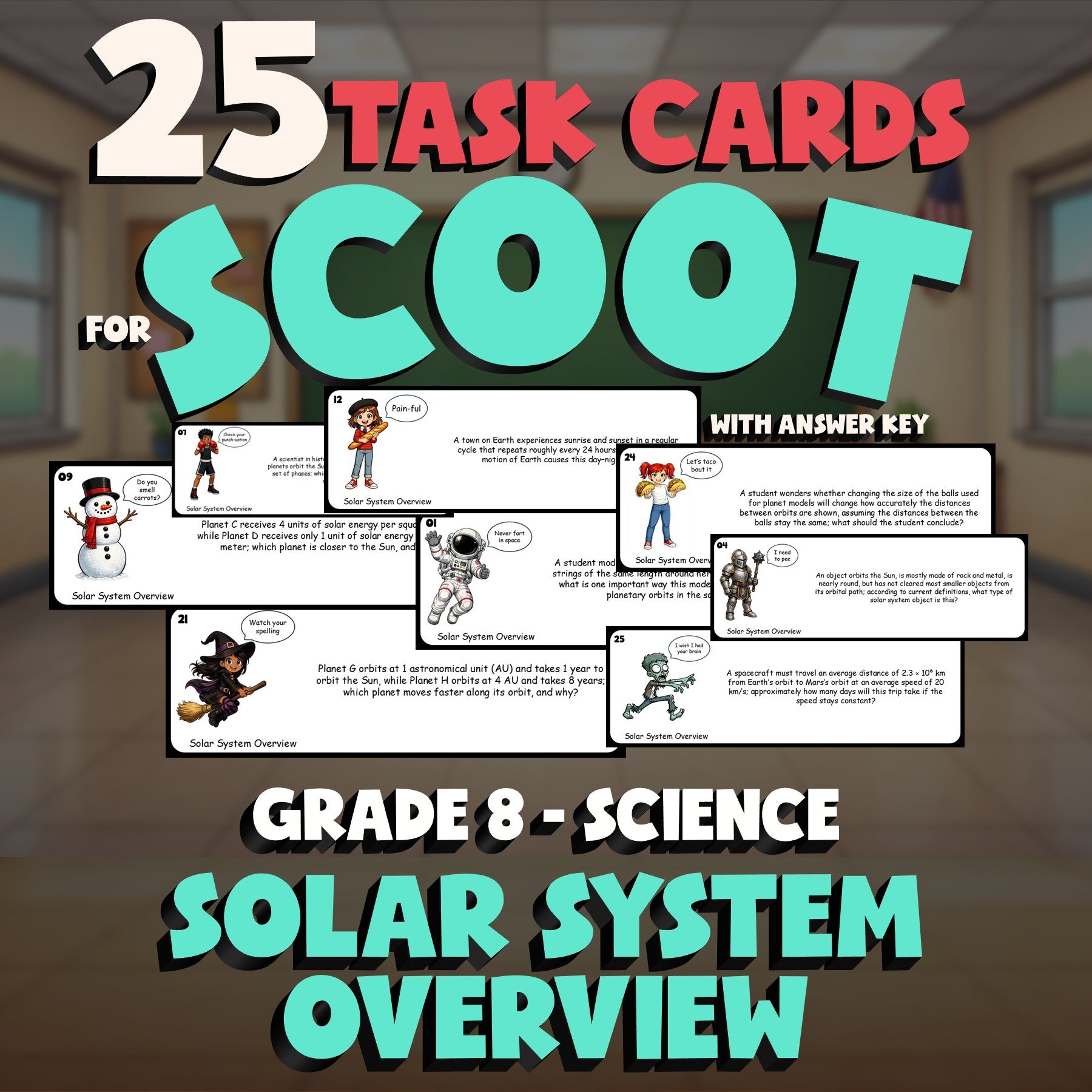 Solar System Overview SCOOT TASK CARDS Science Game - No Prep Grade 8 Review