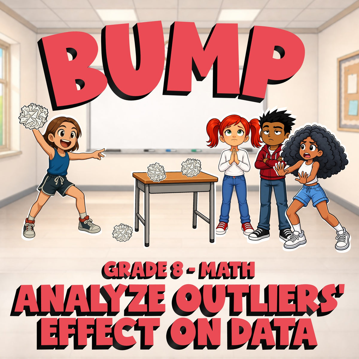 Analyze Outliers’ Effect on Data BUMP Math Game - No Prep Grade 8 Review