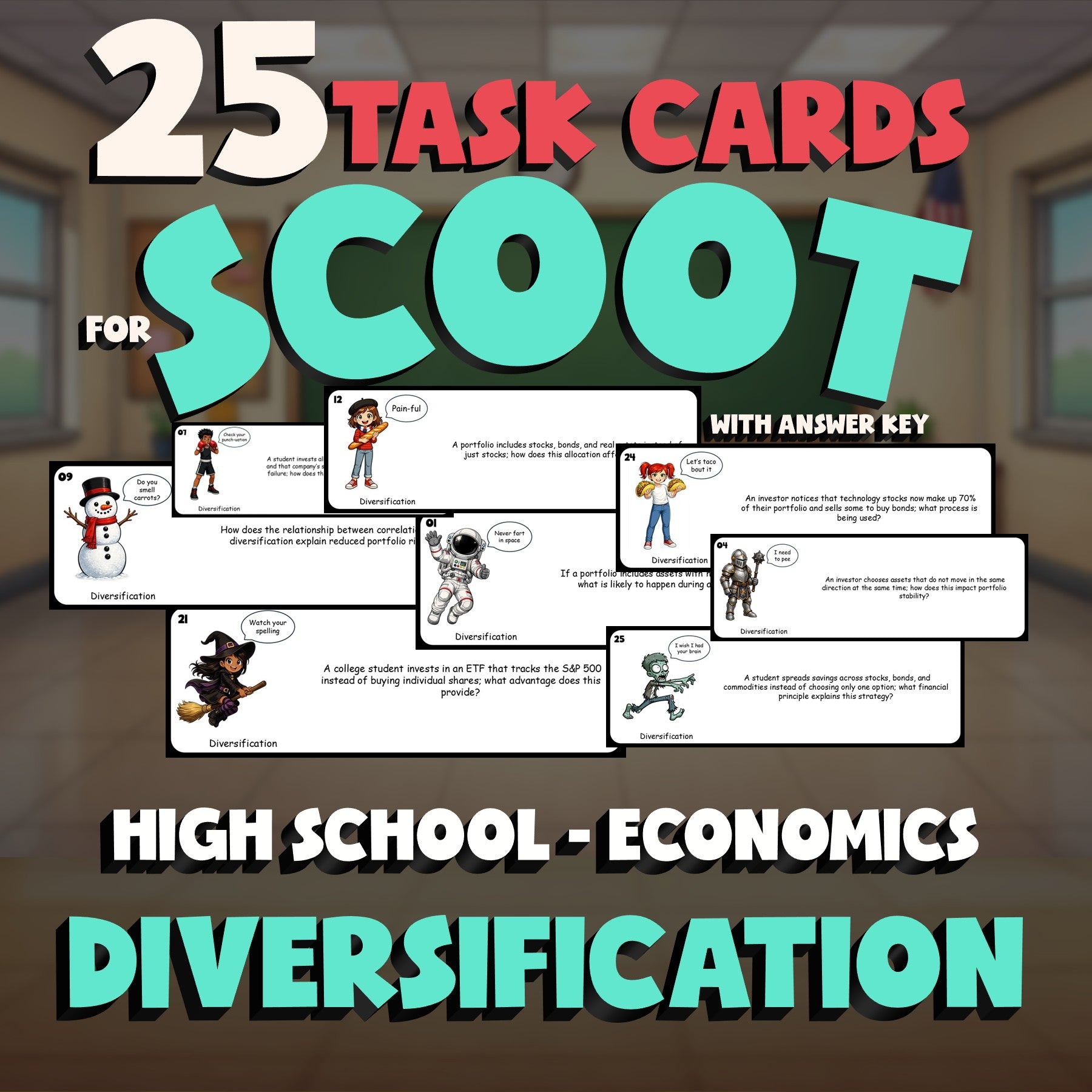 Diversification SCOOT TASK CARDS Economics Game - No Prep Review Activity