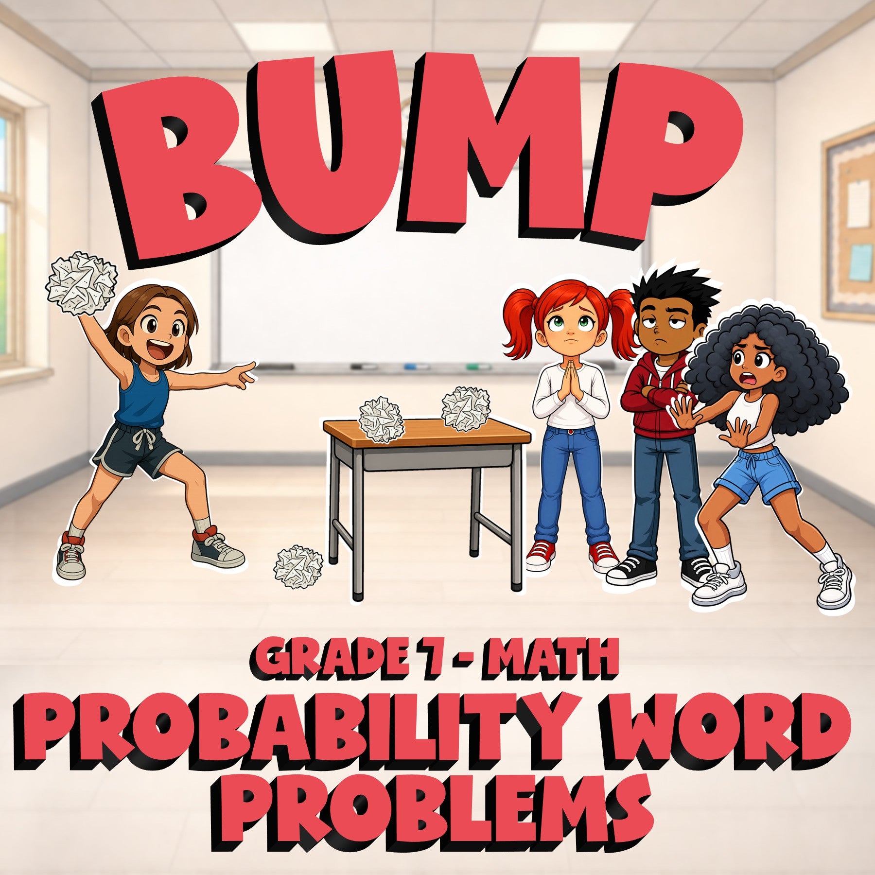 Probability Word Problems BUMP Math Game - No Prep Grade 7 Review Activity