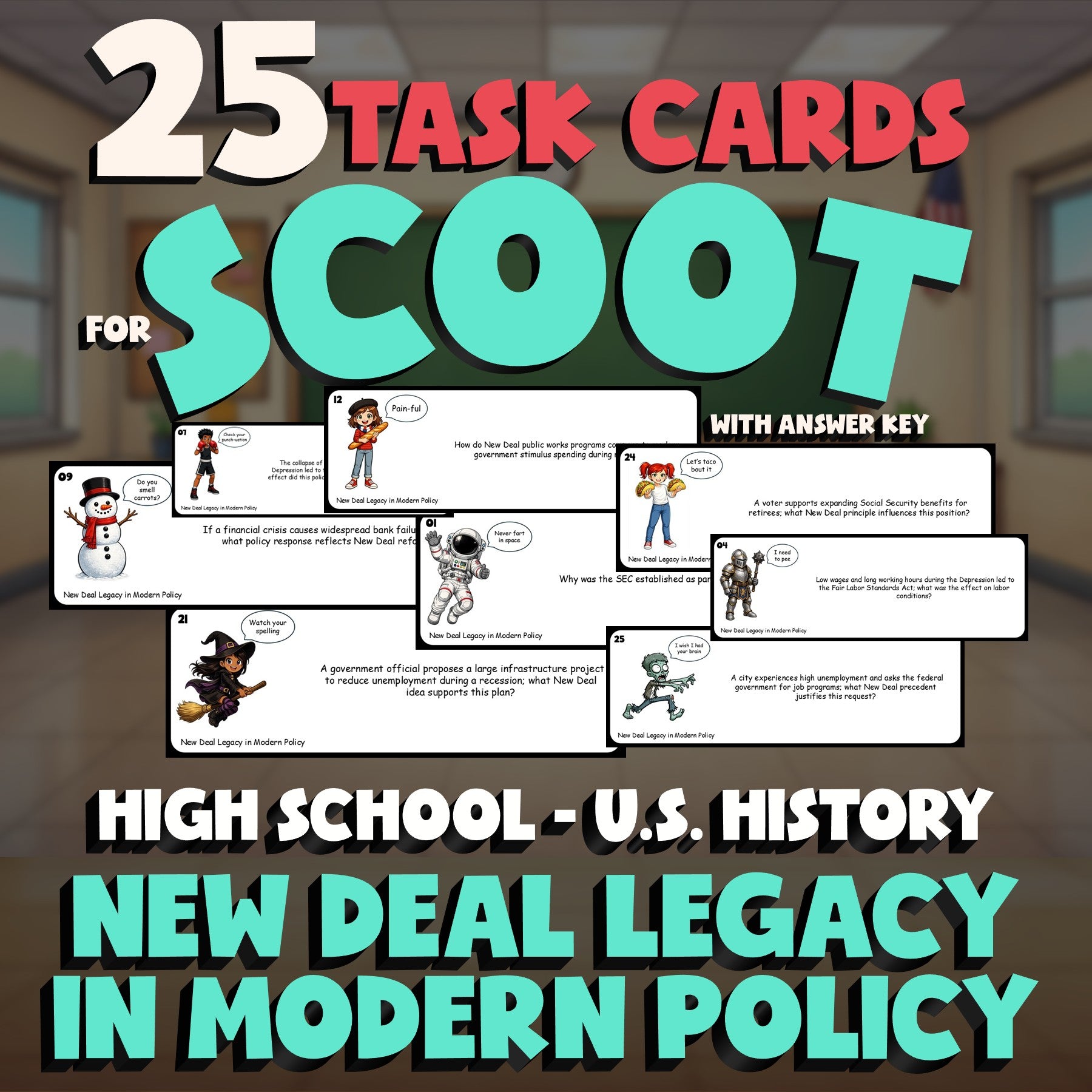 New Deal Legacy in Modern Policy SCOOT TASK CARDS U.S. History Game - No Prep