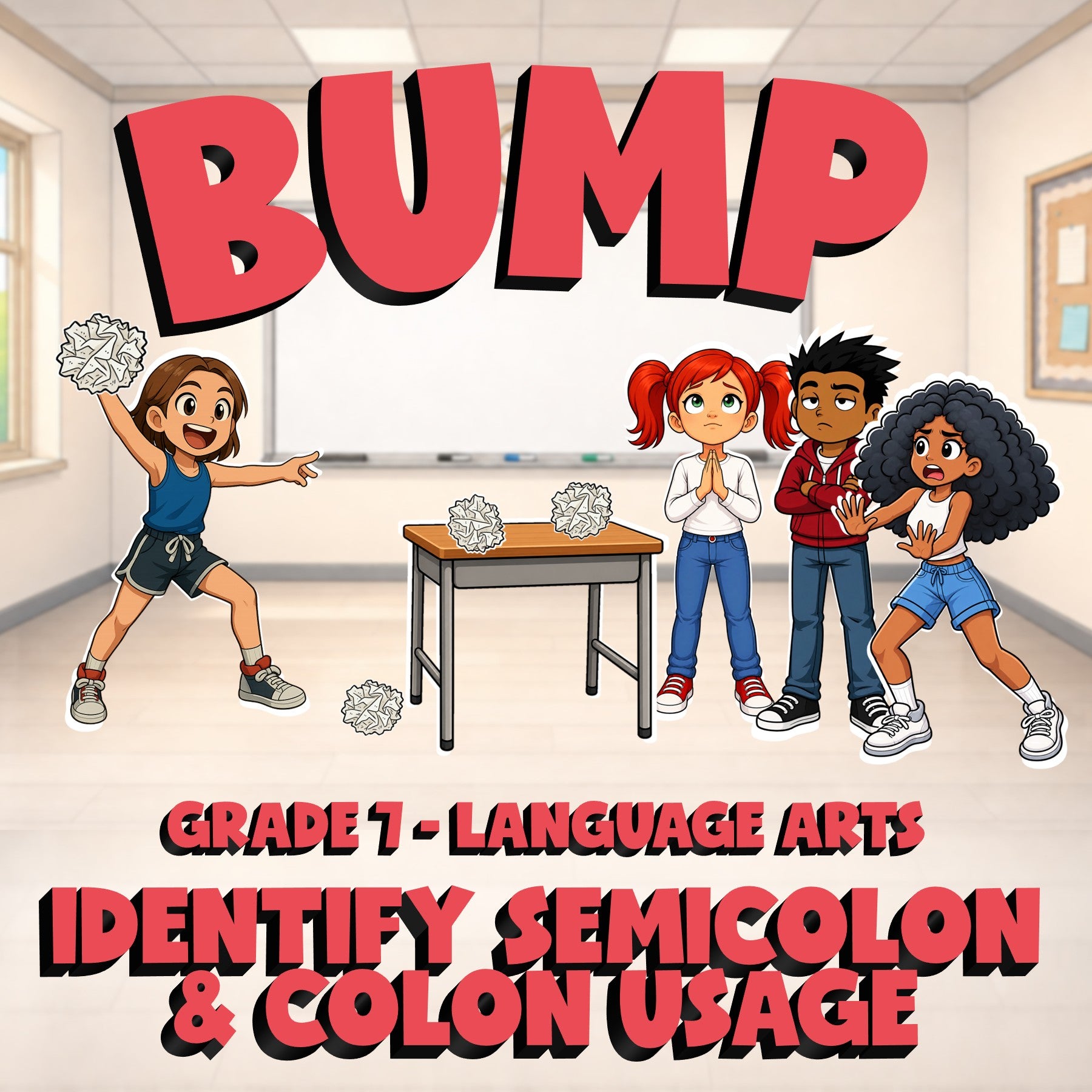 Identify Semicolon & Colon Usage BUMP ELA Game - No Prep Grade 7 Review Activity