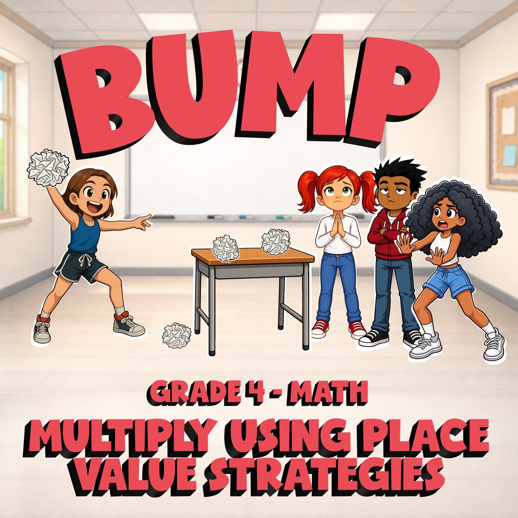 Multiply Using Place Value Strategies BUMP Math Game - No Prep Grade 4 Review