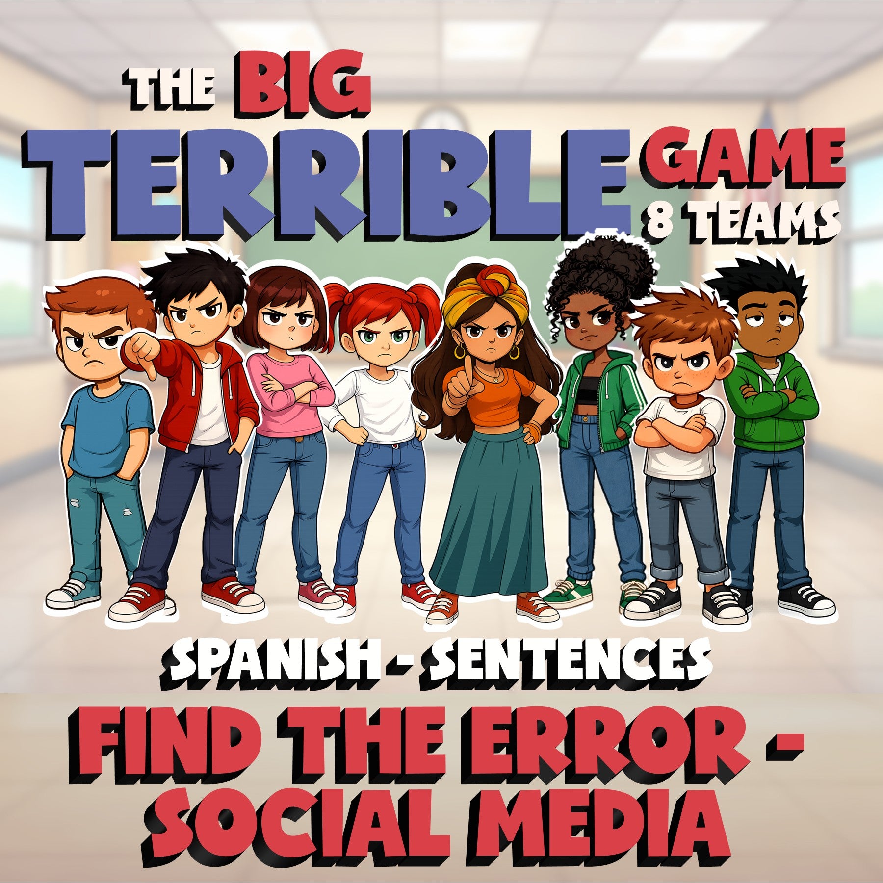 Find the Error - Social Media BIG TERRIBLE GAME - No Prep Spanish Exercise