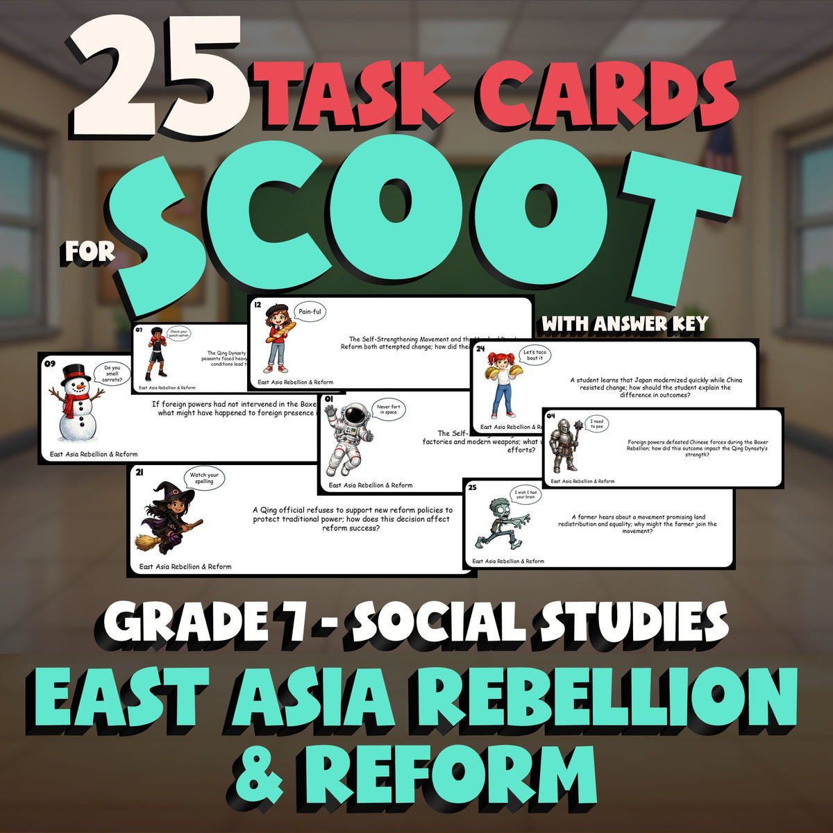 East Asia Rebellion & Reform SCOOT TASK CARDS Socials Game - No Prep Grade 7