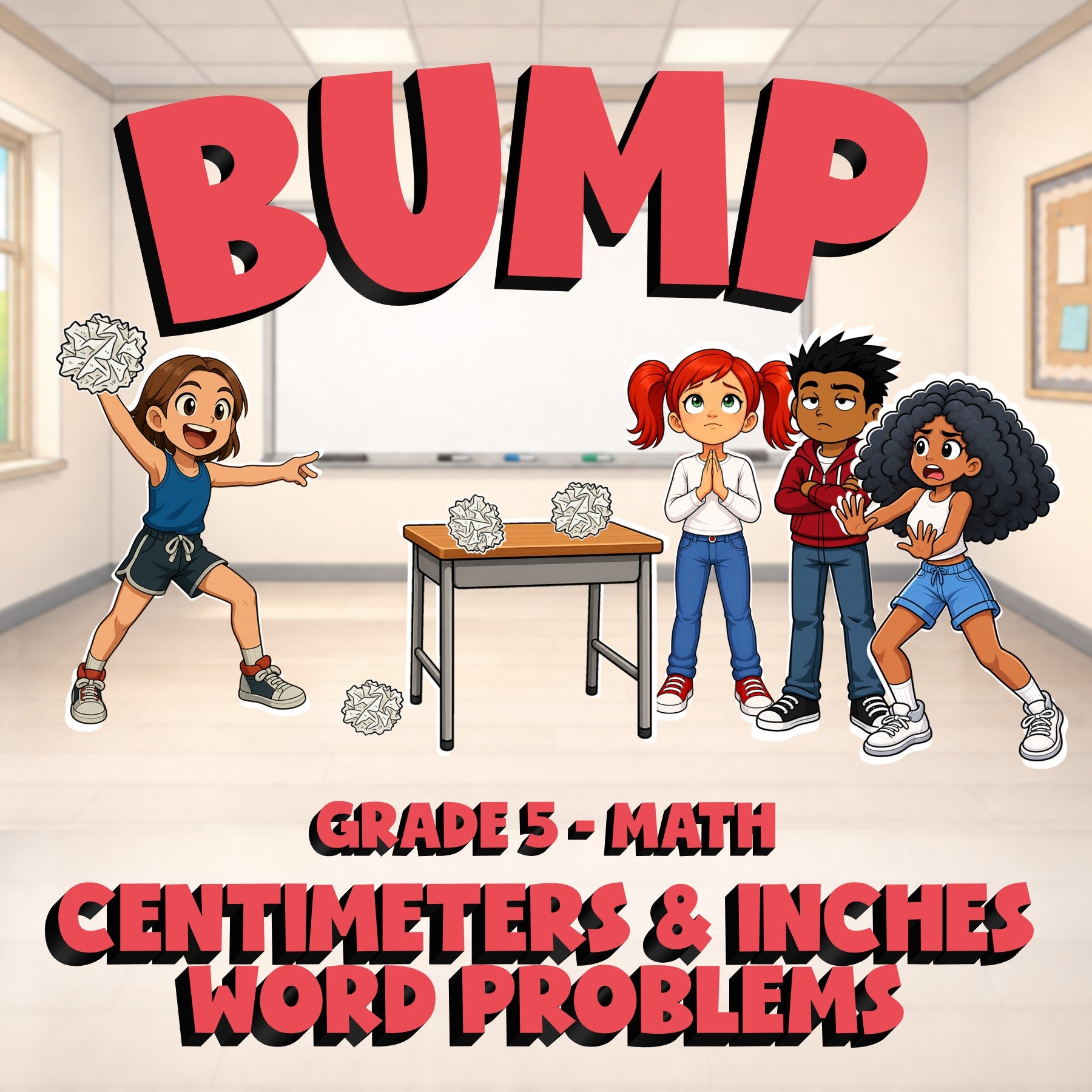 Centimeters & Inches Word Problems BUMP Math Game - No Prep Grade 5 Review