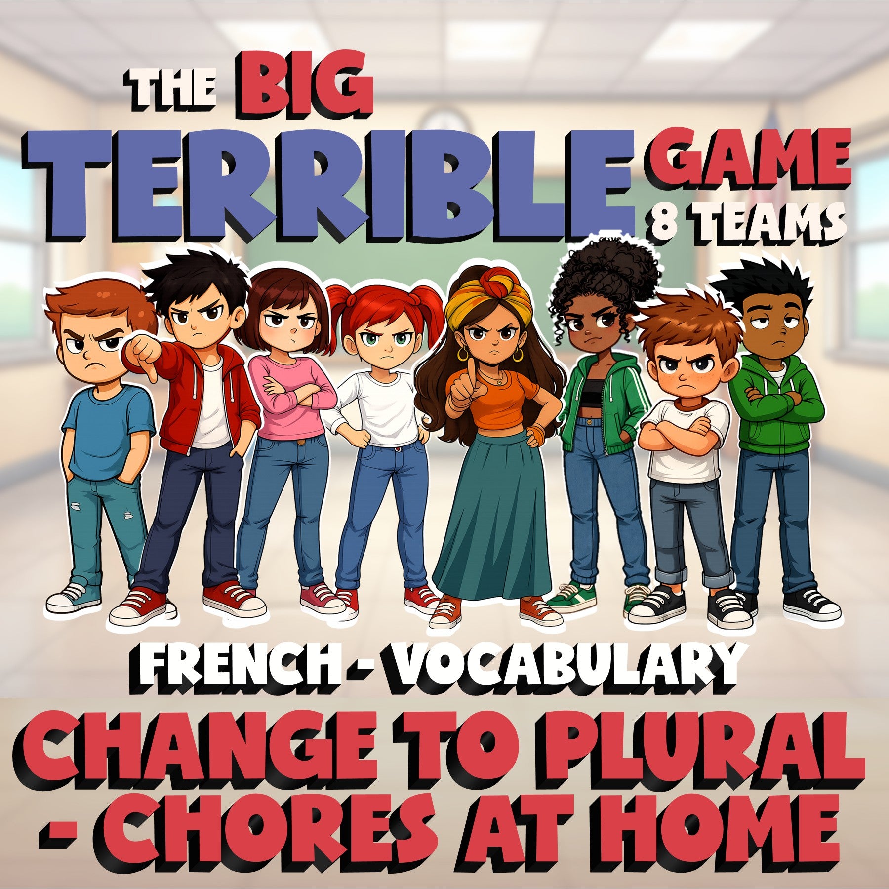 Change to Plural - Chores at Home BIG TERRIBLE GAME - No Prep French Exercise