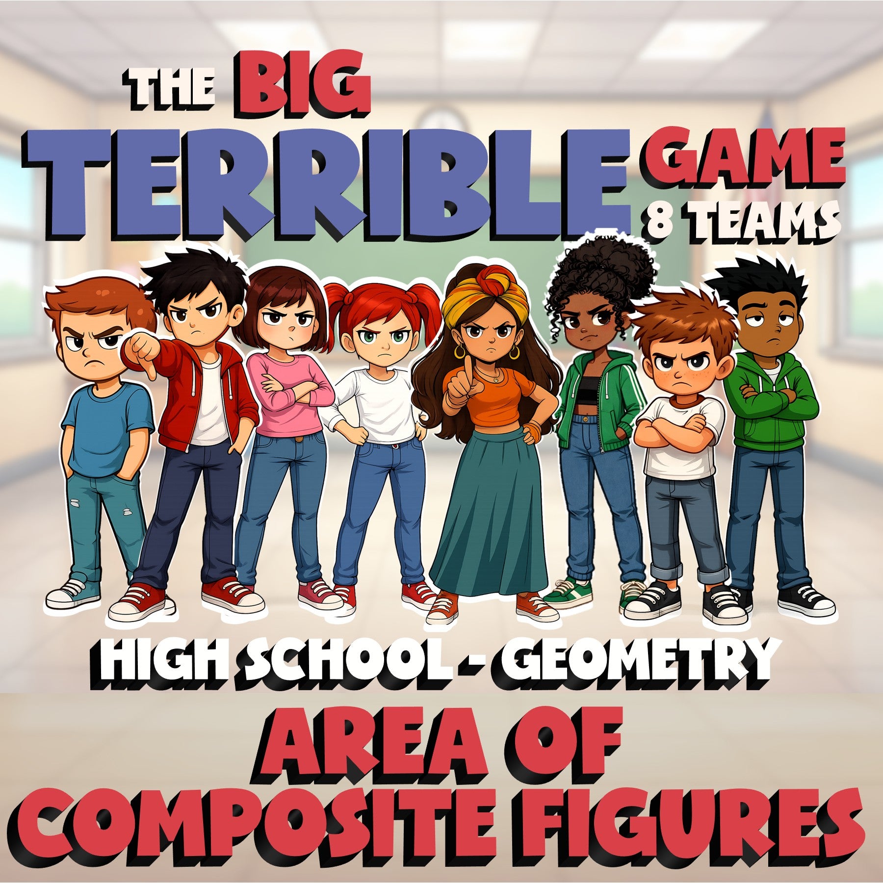 Area of Composite Figures BIG TERRIBLE GAME - No Prep Geometry Math Review