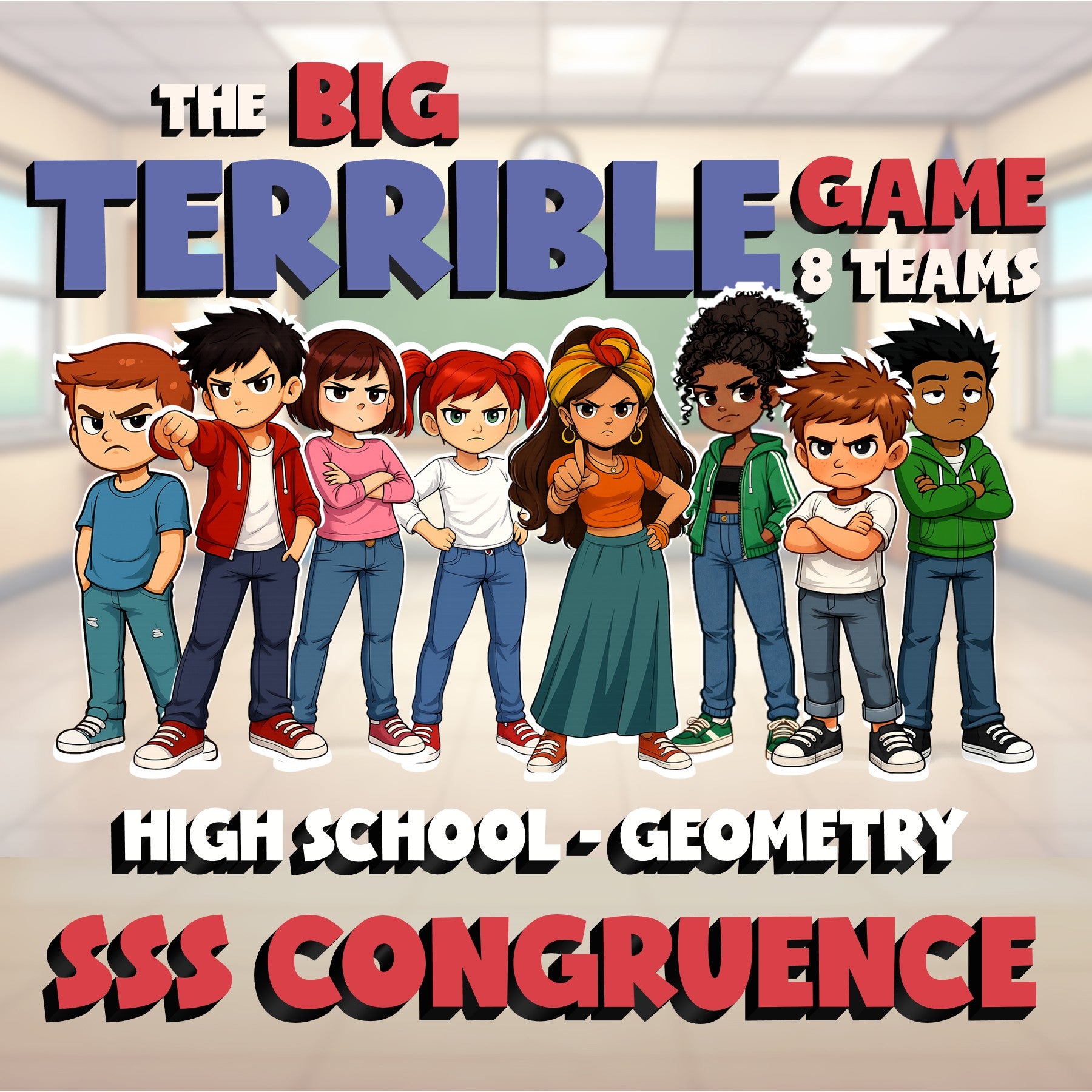 SSS Congruence BIG TERRIBLE GAME - No Prep Geometry Math Review Activity