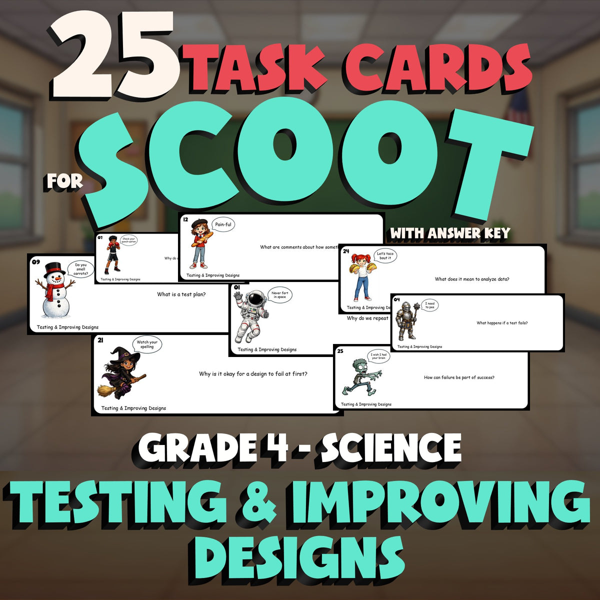Testing & Improving Designs SCOOT TASK CARDS Science Game - No Prep Grade 4