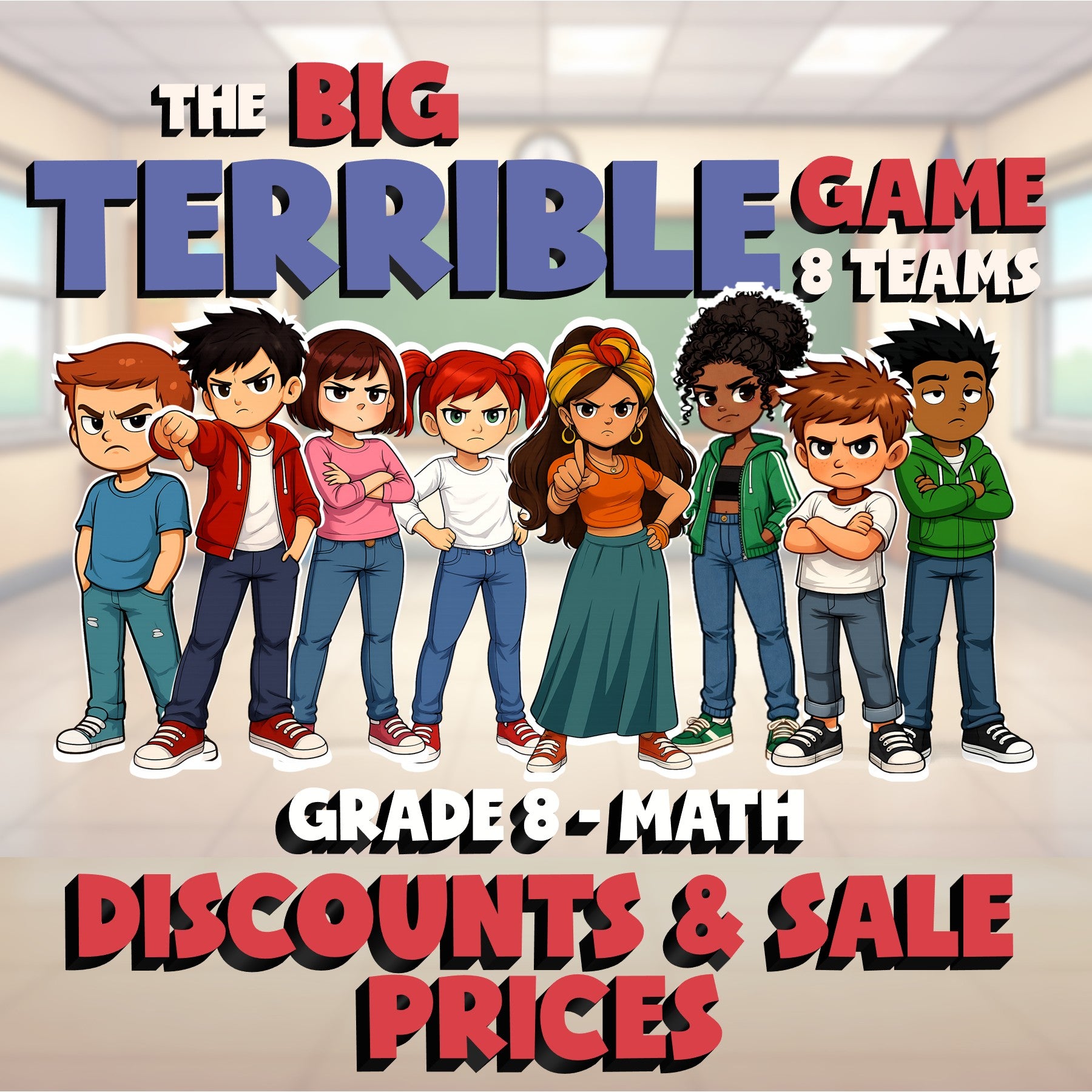 Discounts & Sale Prices BIG TERRIBLE GAME - No Prep Grade 8 Math Review Activity