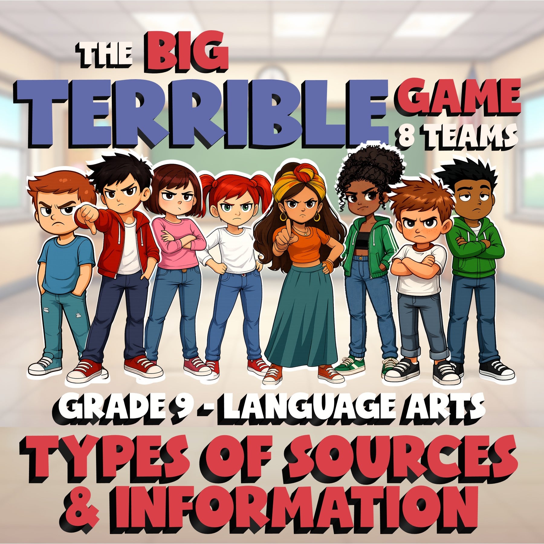 Types of Sources & Information BIG TERRIBLE GAME - No Prep Grade 9 ELA Review