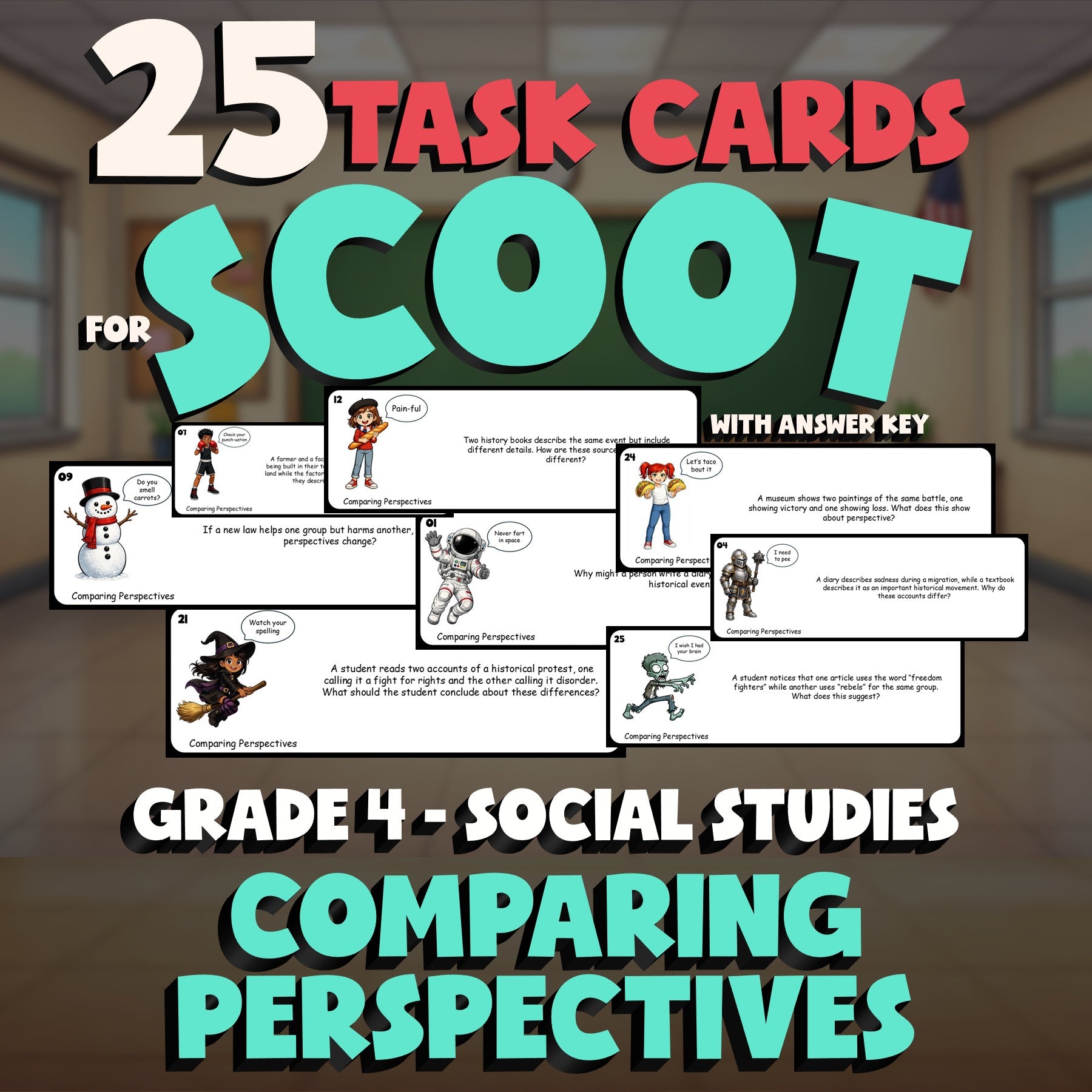 Comparing Perspectives SCOOT TASK CARDS Socials Game - No Prep Grade 4 Review