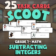 Subtracting Integers SCOOT TASK CARDS Math Game - No Prep Grade 7 Review