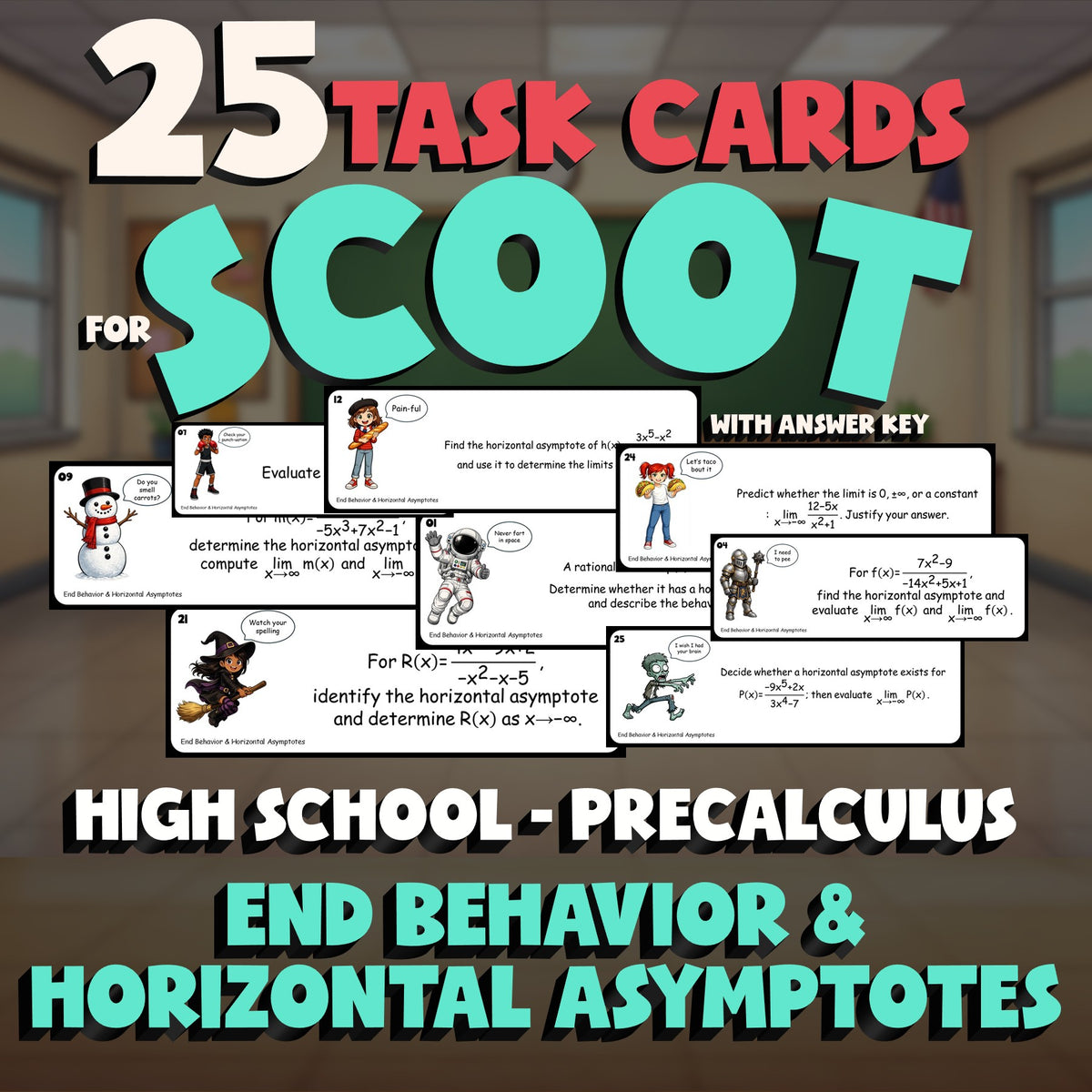 End Behavior & Horizontal Asymptotes SCOOT TASK CARDS Math Game - PreCalculus