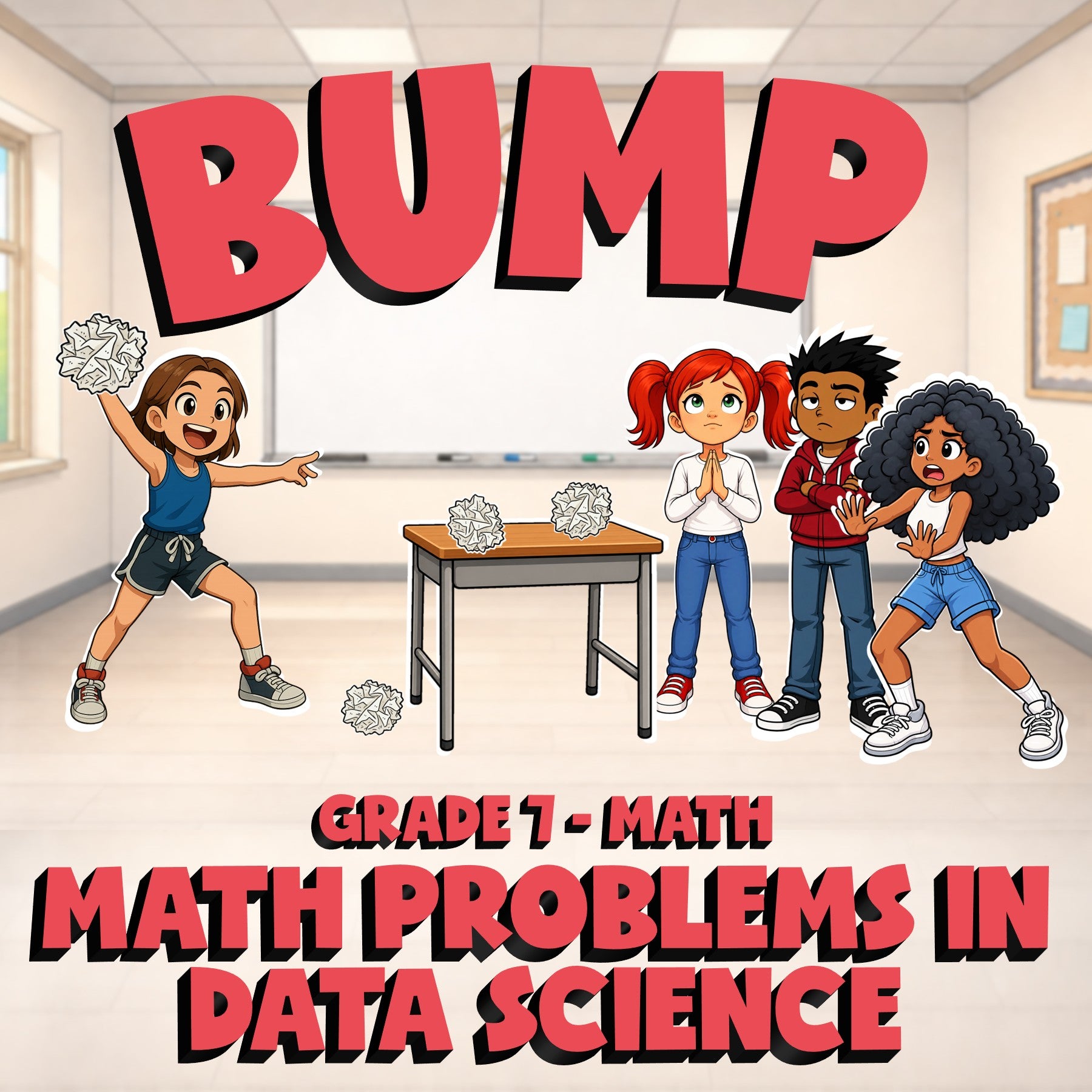 Math Problems in Data Science BUMP Math Game - No Prep Grade 7 Review Activity
