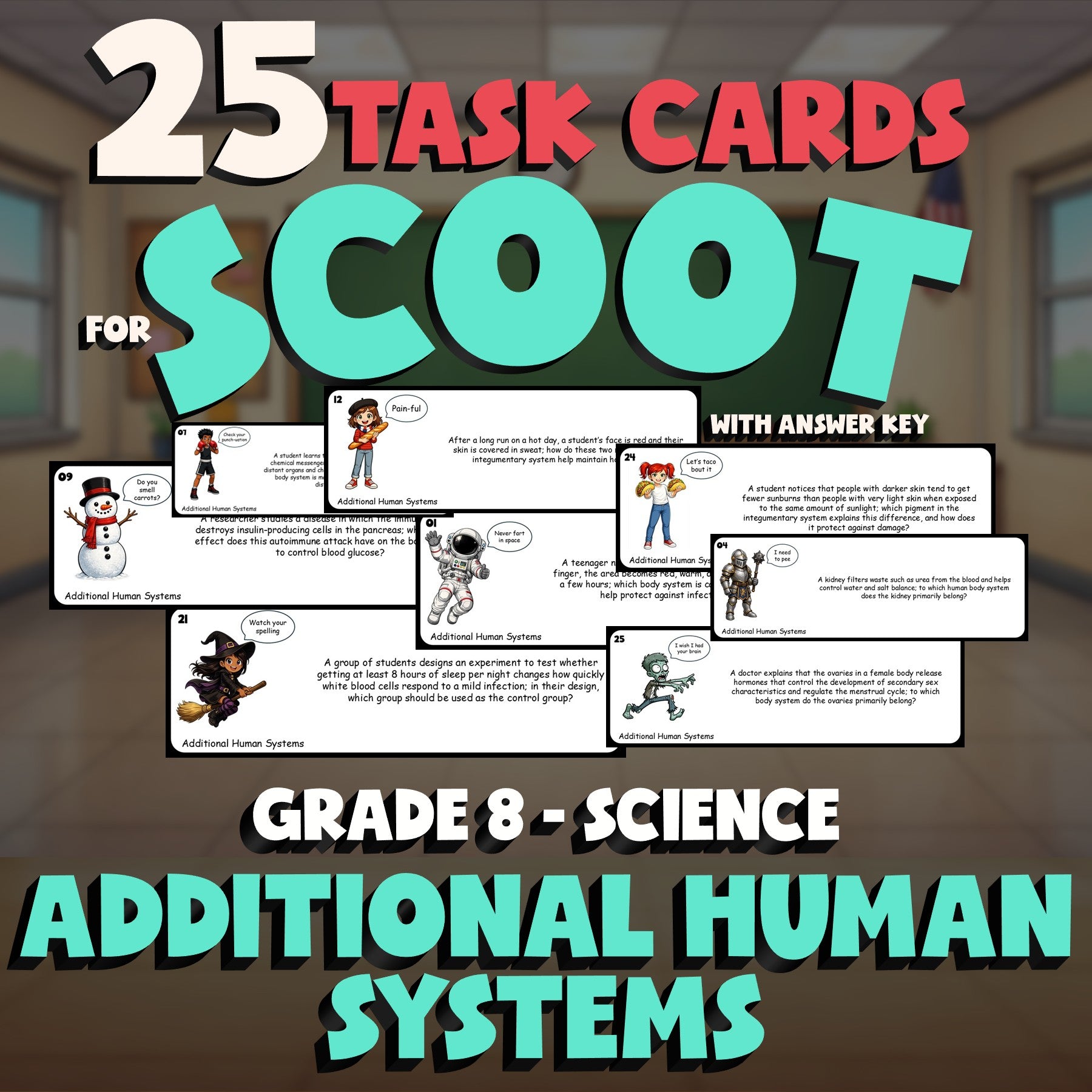 Additional Human Systems SCOOT TASK CARDS Science Game - No Prep Grade 8 Review
