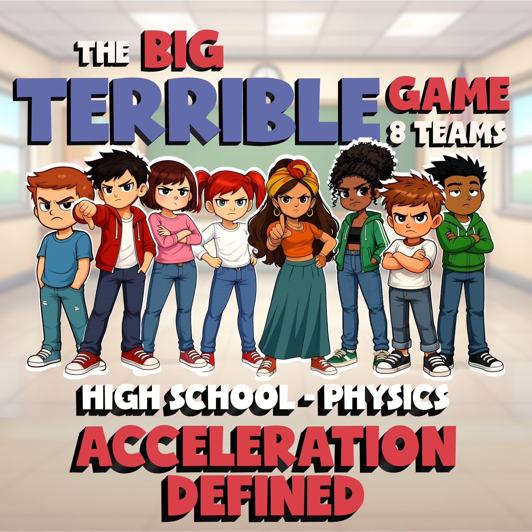 Acceleration Defined BIG TERRIBLE GAME - No Prep Physics Science Review Activity
