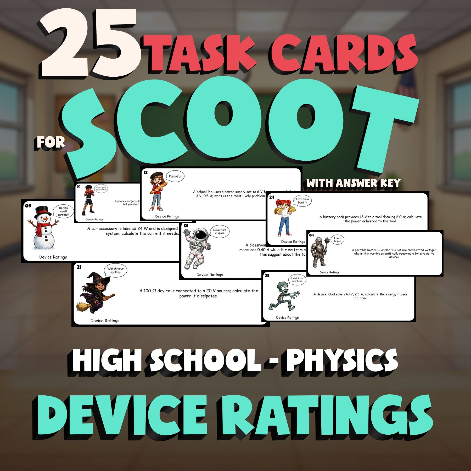 Device Ratings SCOOT TASK CARDS Science Game - No Prep Physics Review Activity