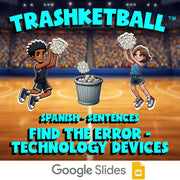 Find the Error - Technology Devices TRASHKETBALL Spanish Game - No Prep Exercise