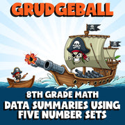 Data Summaries Using Five Number Sets GRUDGEBALL Math Game - No Prep Grade 8