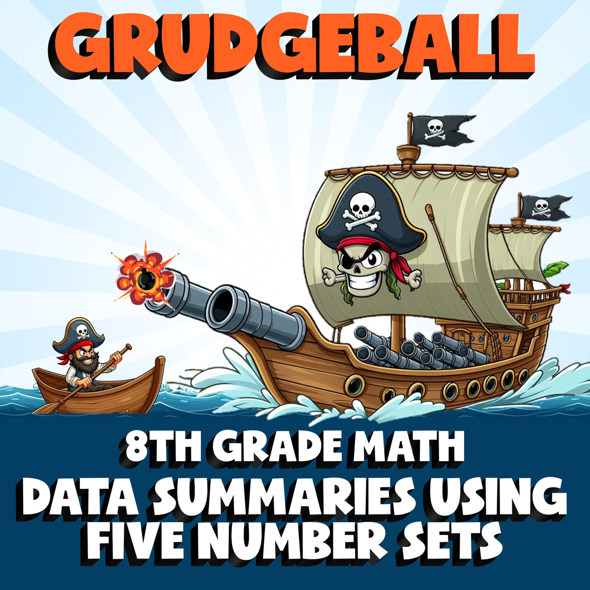Data Summaries Using Five Number Sets GRUDGEBALL Math Game - No Prep Grade 8