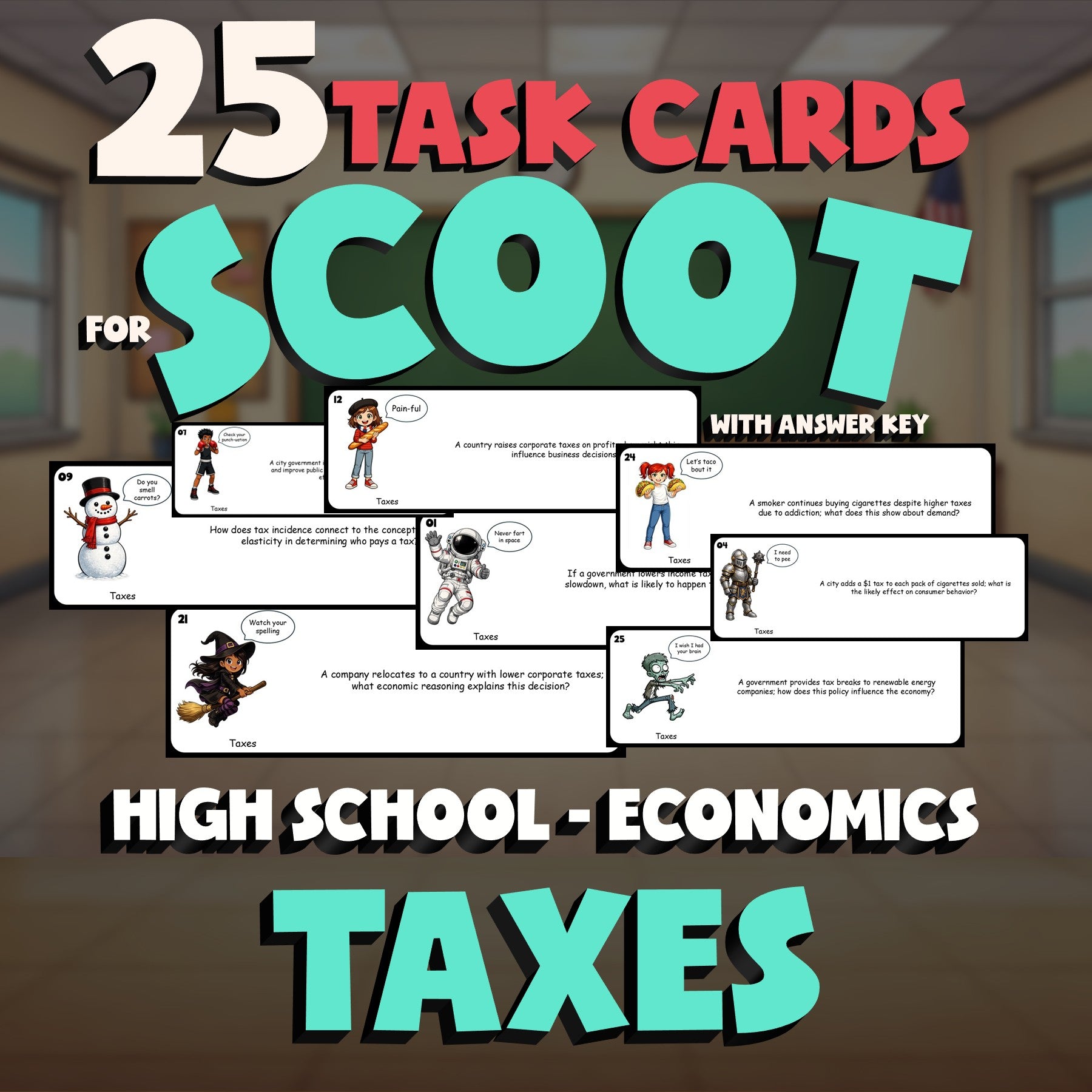 Taxes SCOOT TASK CARDS Economics Game - No Prep Review Activity