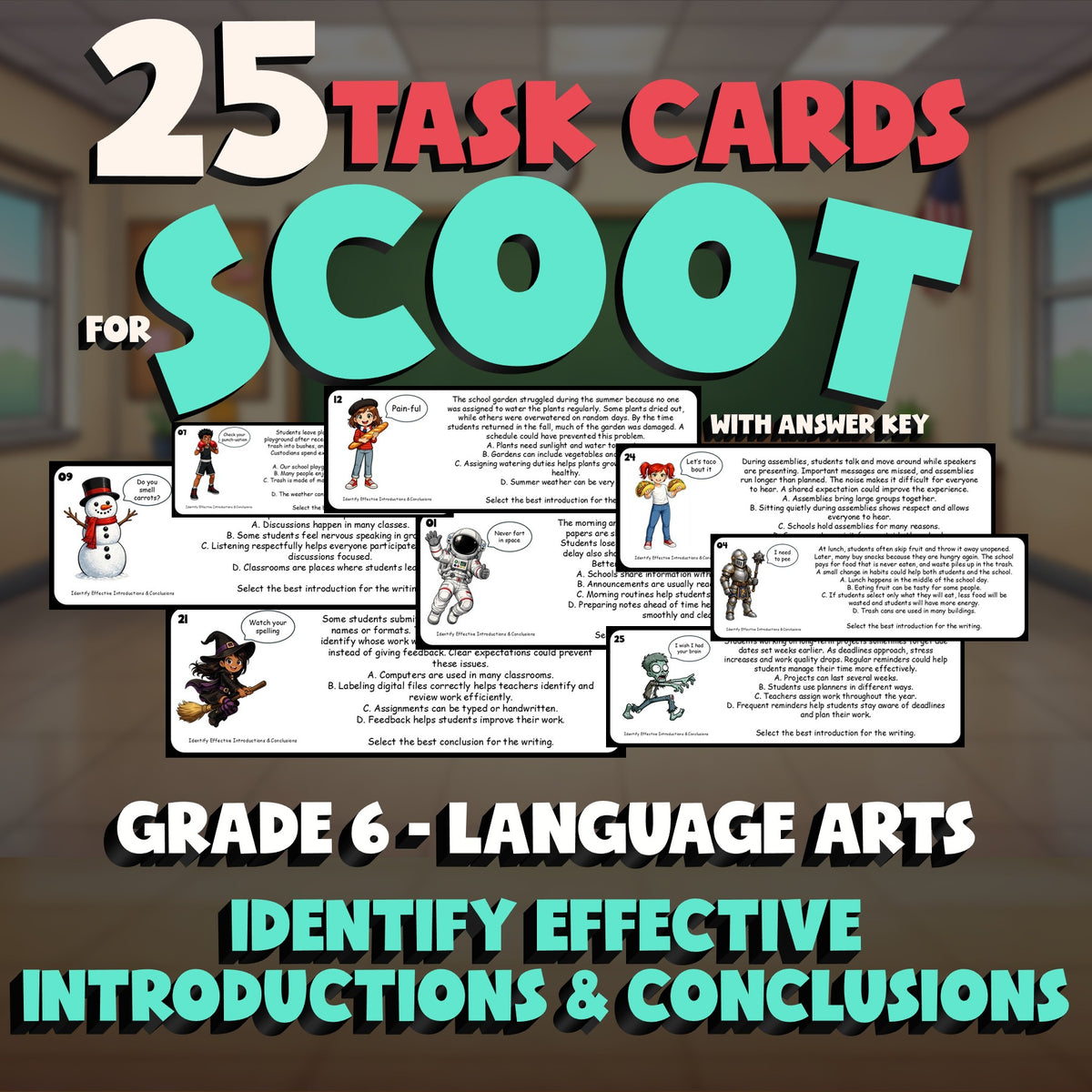 Identify Effective Introductions & Conclusions SCOOT TASK CARDS ELA Game Grade 6