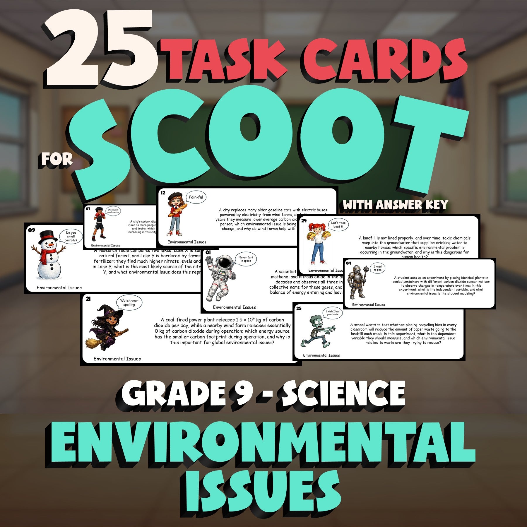 Environmental Issues SCOOT TASK CARDS Science Game - No Prep Grade 9 Review