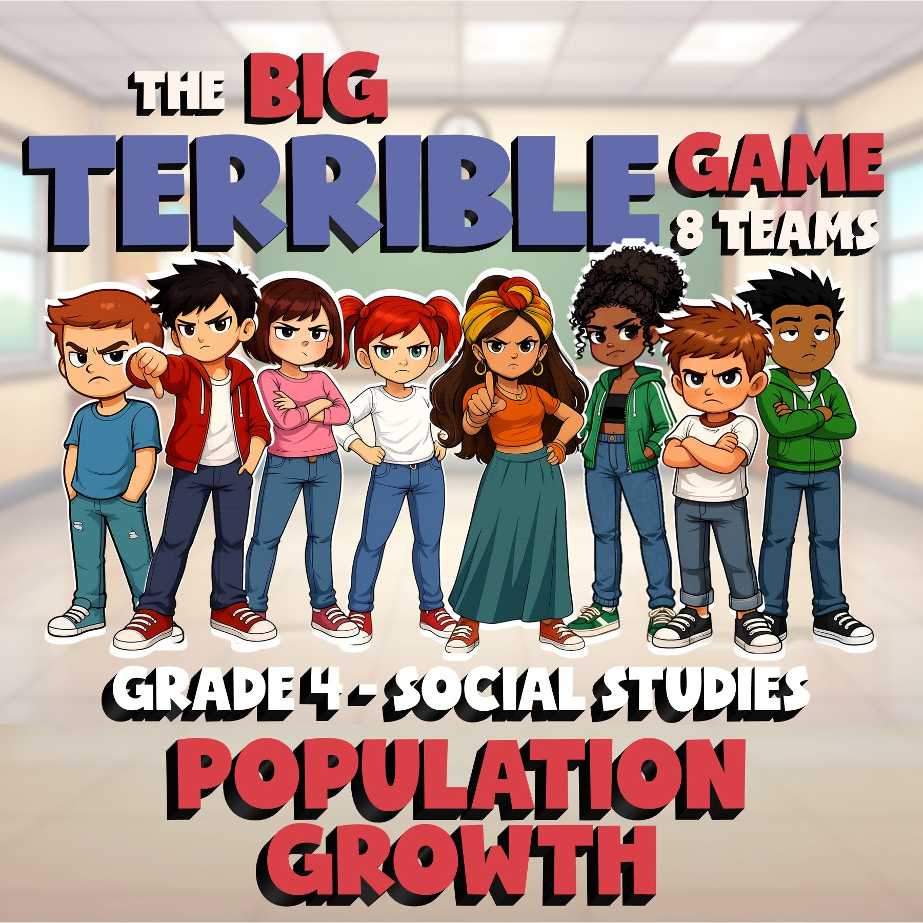 Population Growth BIG TERRIBLE GAME - No Prep Grade 4 Socials Review Activity