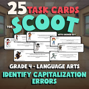 Identify Capitalization Errors SCOOT TASK CARDS ELA Game - No Prep Grade 4