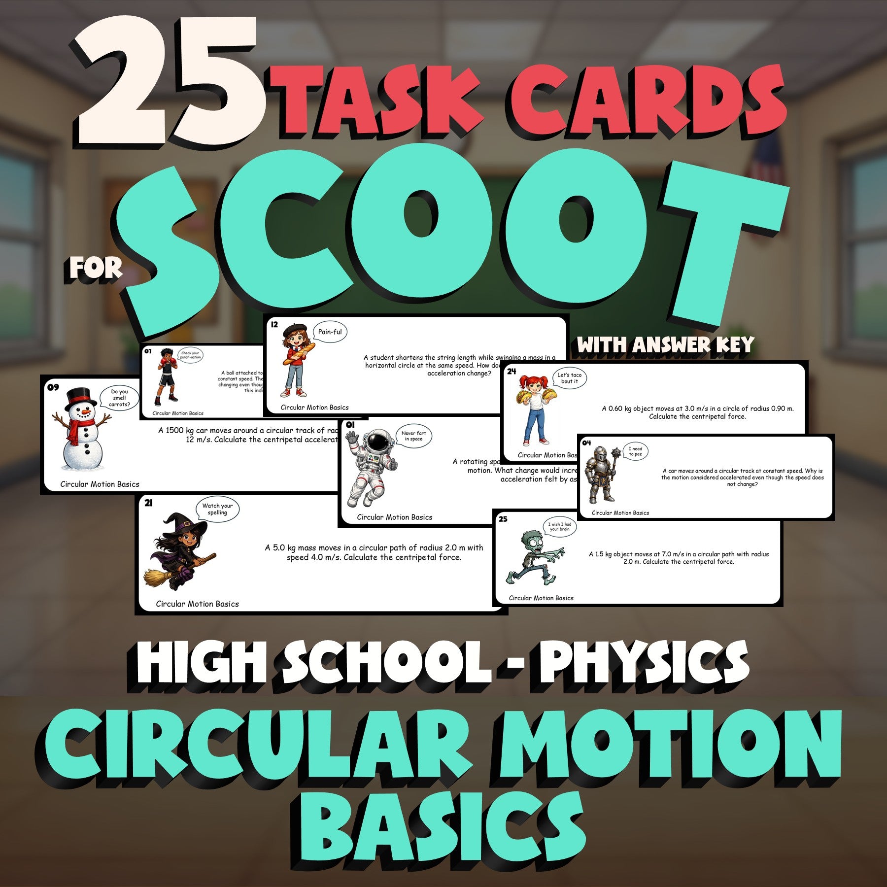 Circular Motion Basics SCOOT TASK CARDS Science Game - No Prep Physics Review