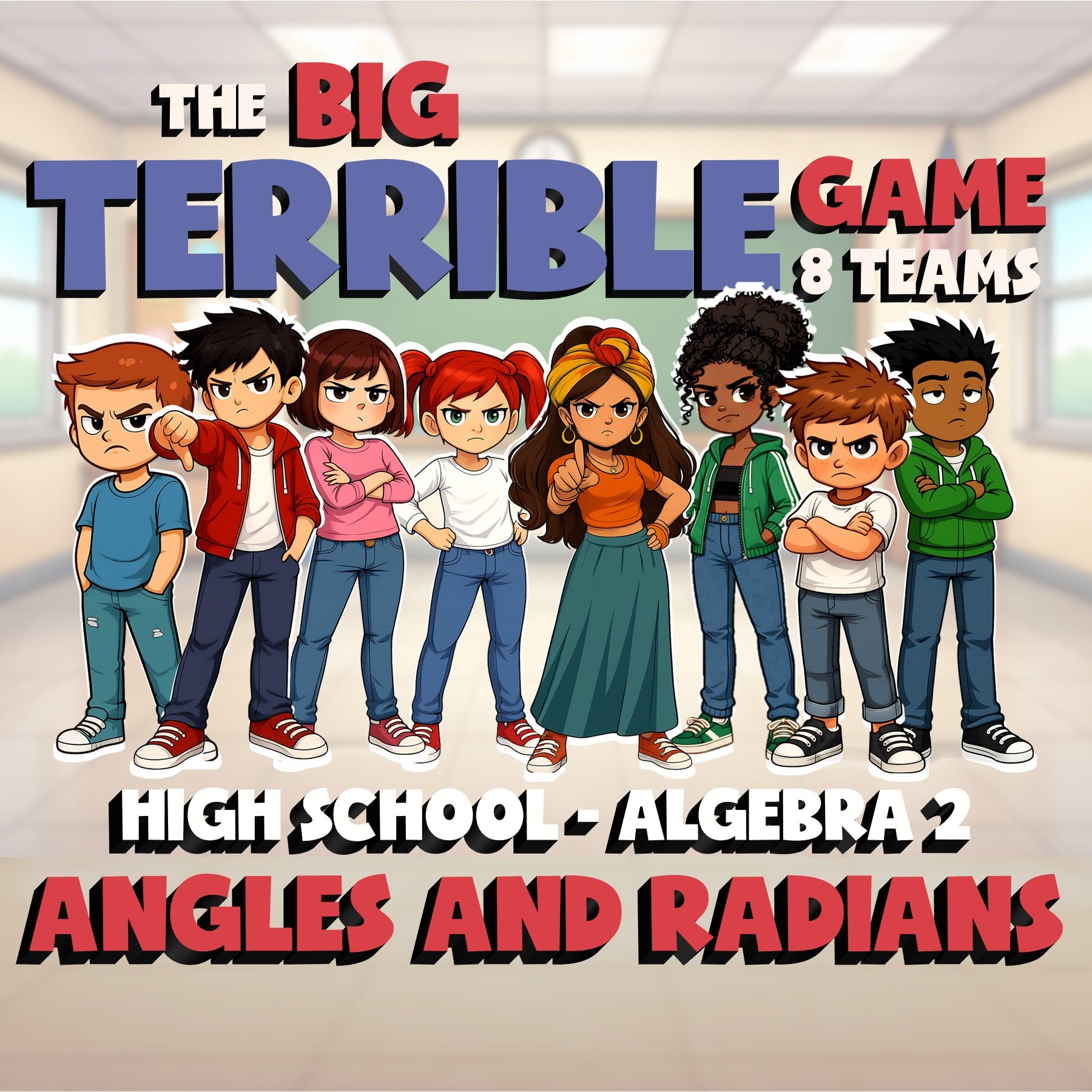 Angles and Radians BIG TERRIBLE GAME - No Prep Algebra 2 Math Review Activity