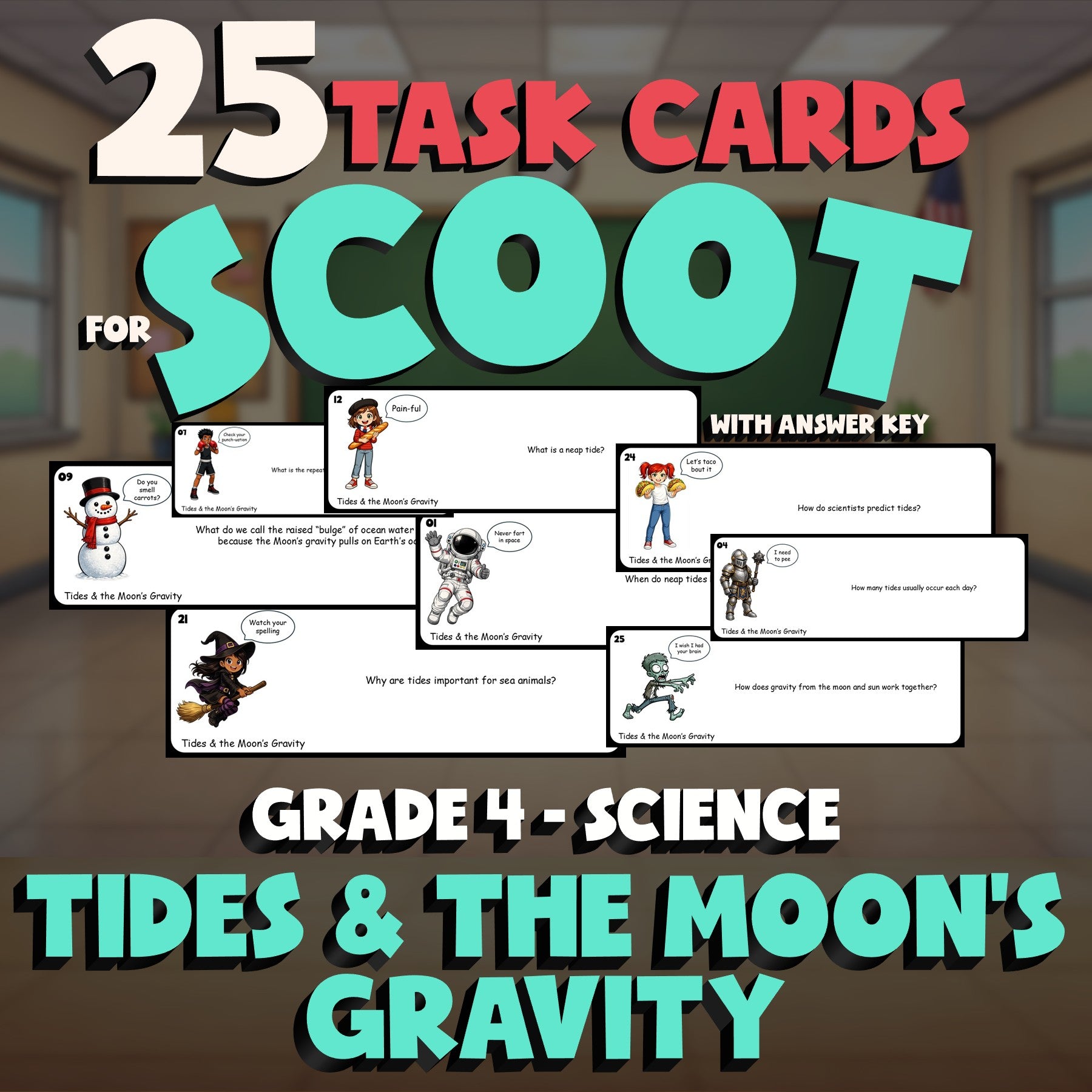 Tides & the Moon’s Gravity SCOOT TASK CARDS Science Game - No Prep Grade 4