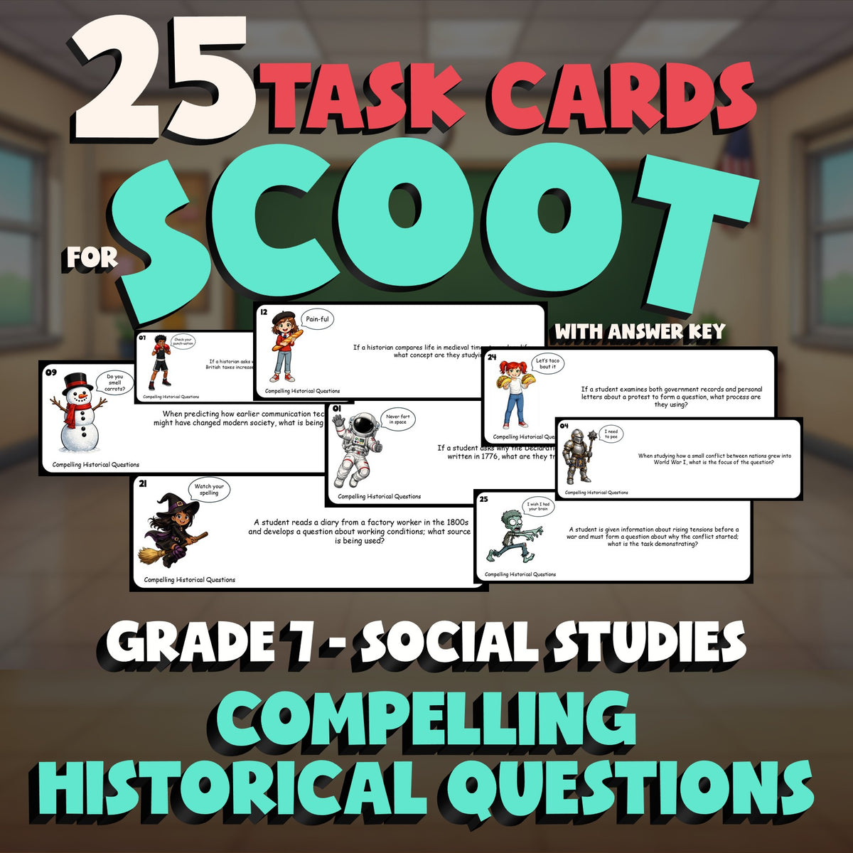 Compelling Historical Questions SCOOT TASK CARDS Socials Game - No Prep Grade 7