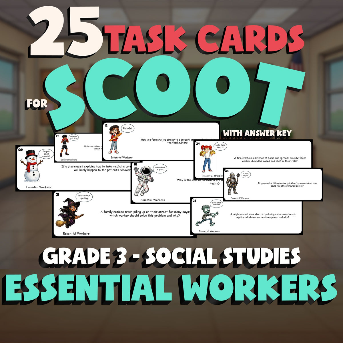 Essential Workers SCOOT TASK CARDS Socials Game - No Prep Grade 3 Review