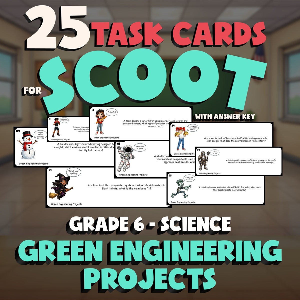 Green Engineering Projects SCOOT TASK CARDS Science Game - No Prep Grade 6